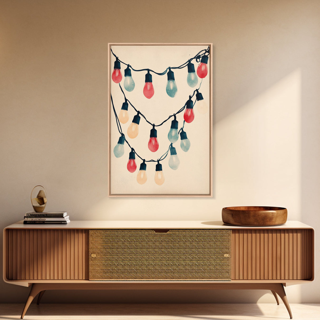 Sketch of Christmas Lights Canvas Print - Framed Canvas - Minimalist Christmas Art - Boho Christmas Art - Rustic Christmas Art
