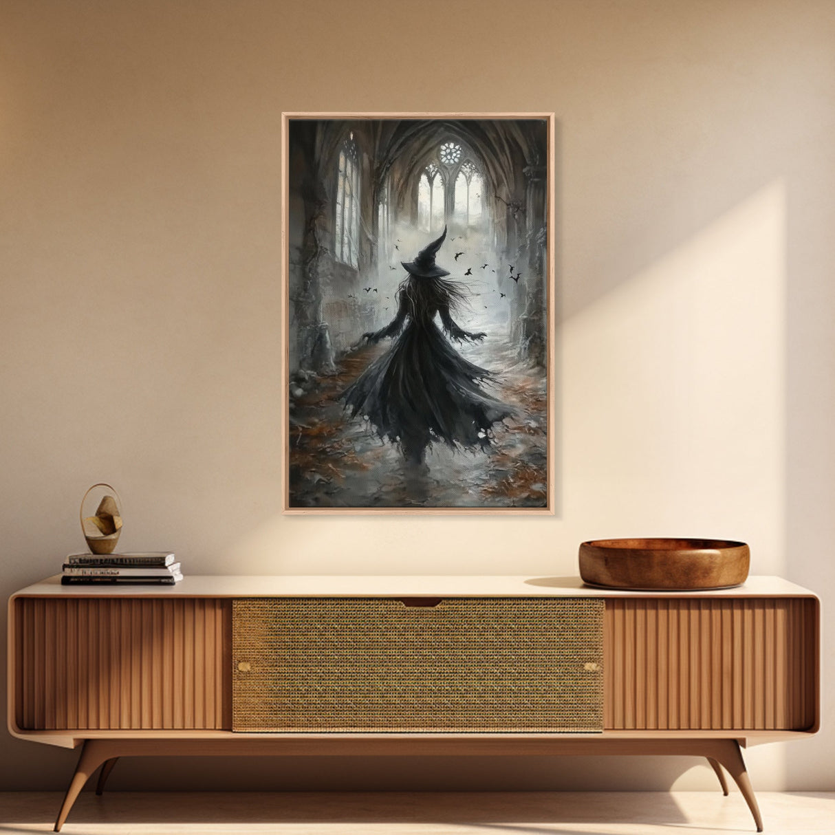 Witchy Decor Framed Canvas Print, Dark Academia, Witch Painting Print, Gothic Decor, Moody Witch Oil Painting, Halloween Art