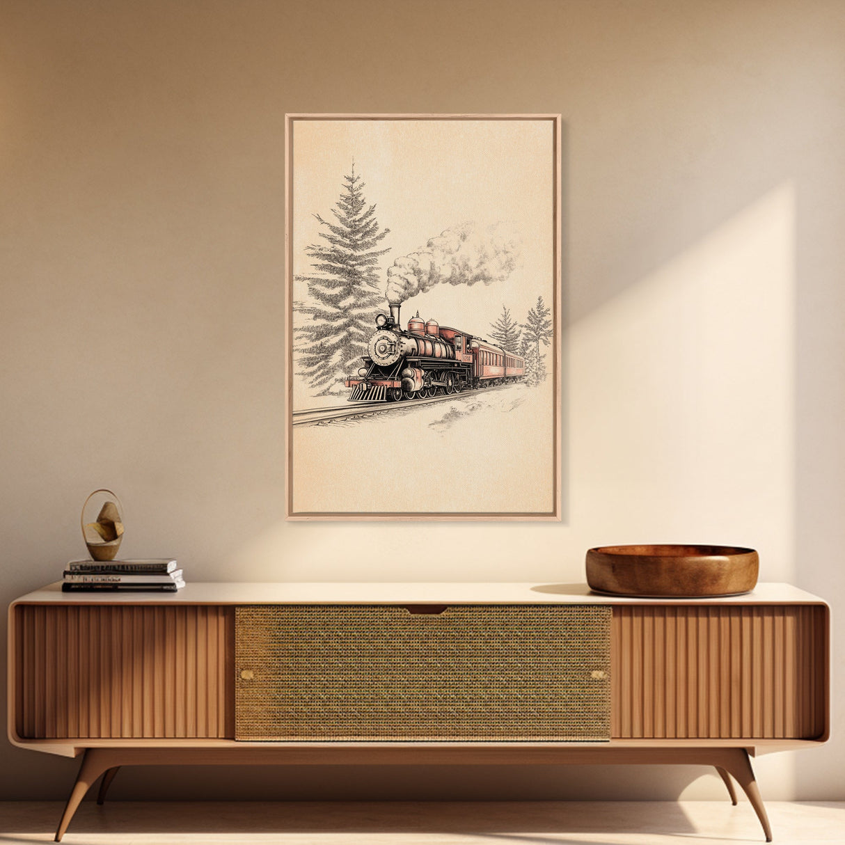The Polar Express Train Canvas Print - Framed Canvas - Minimalist Christmas Art - Boho Christmas Art - Rustic Christmas Art
