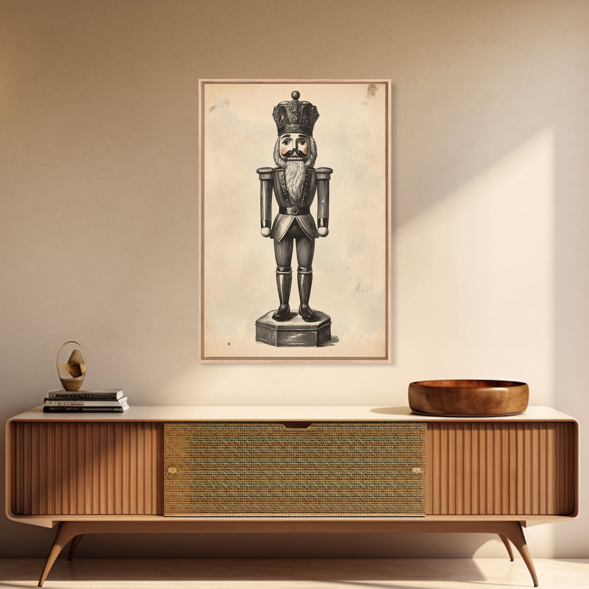 Retro Nutcracker Canvas Print - Framed Canvas - Minimalist Christmas Art - Boho Christmas Art - Rustic Christmas Art