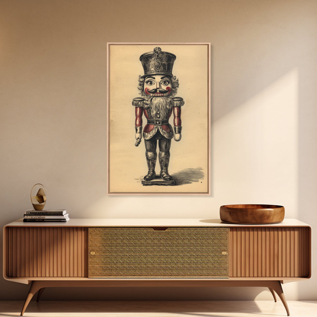 Christmas Nutcracker Canvas Print - Framed Canvas - Minimalist Christmas Art - Boho Christmas Art - Rustic Christmas Art