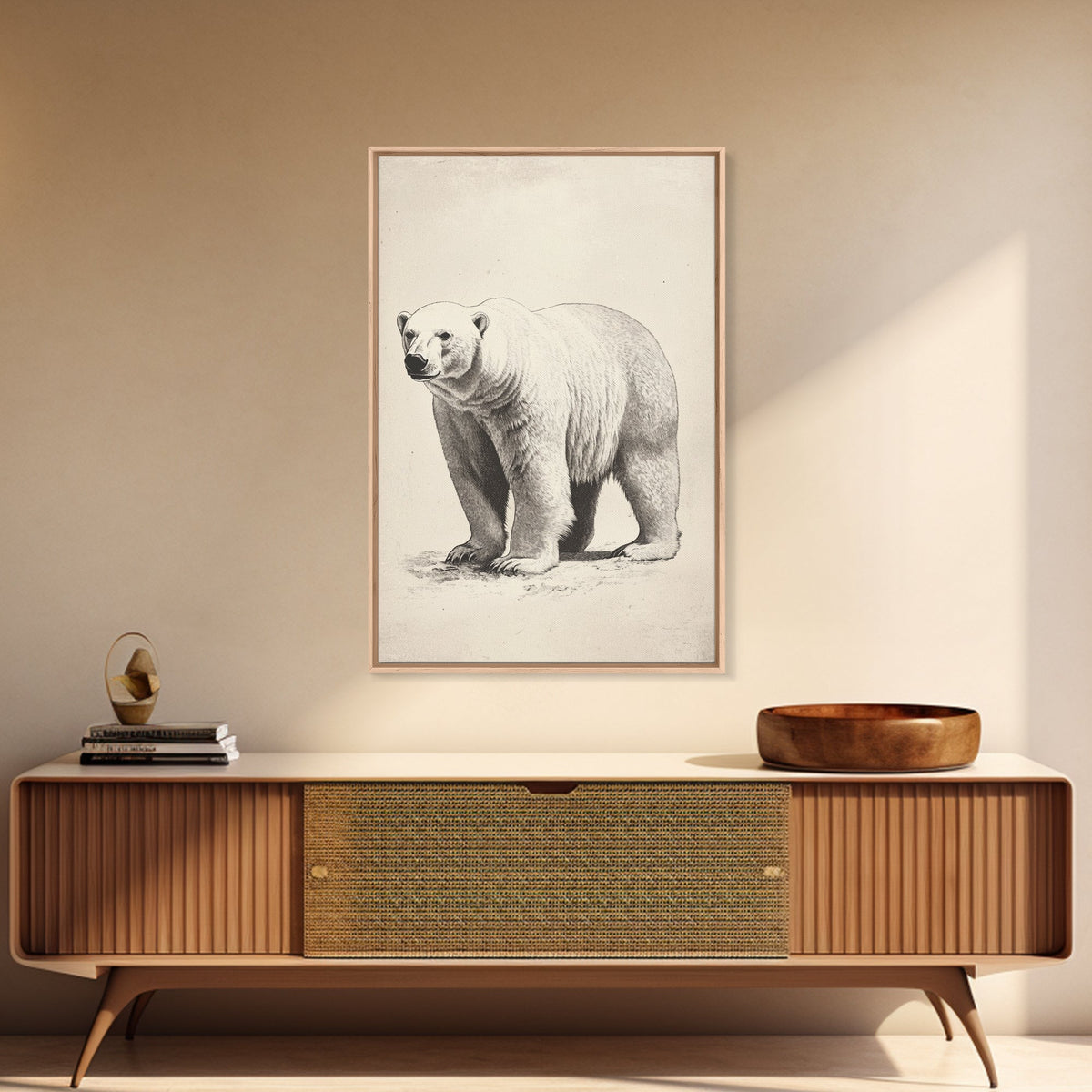 Polar Bear Canvas Print - Framed Canvas - Minimalist Christmas Art - Boho Christmas Art - Rustic Christmas Art