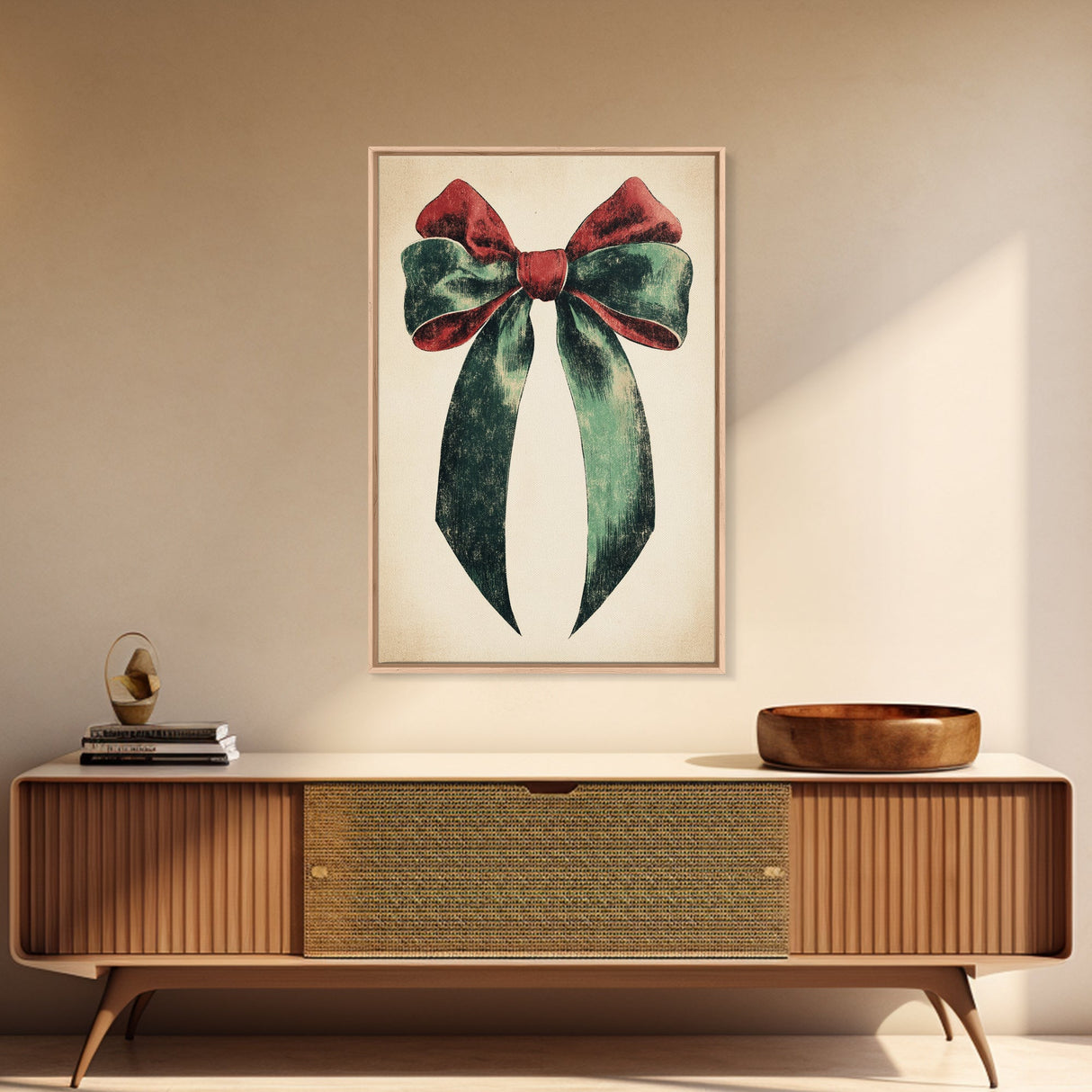 Gift Bow Canvas Print - Framed Canvas - Minimalist Christmas Art - Boho Christmas Art - Rustic Christmas Art