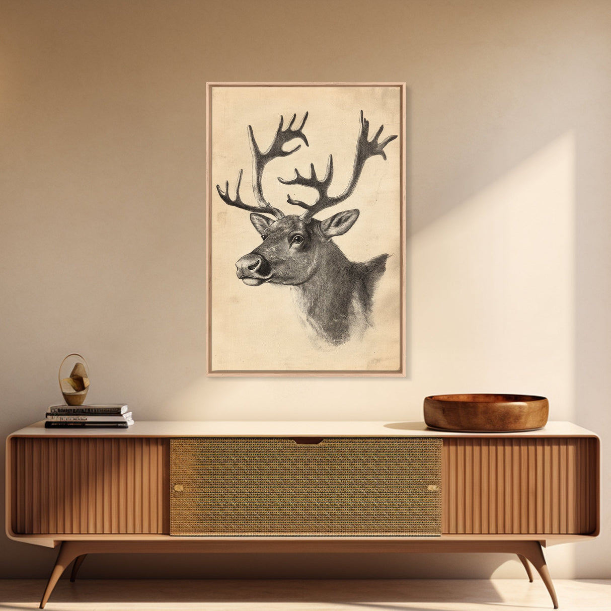 Christmas Reindeer Canvas Print - Framed Canvas - Minimalist Christmas Art - Boho Christmas Art - Rustic Christmas Art