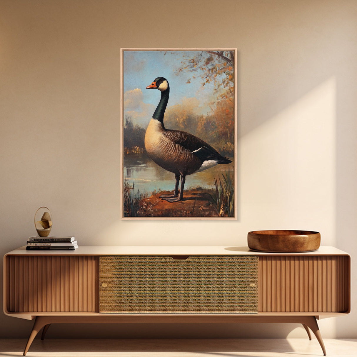 Rustic Cabin Wall Art, Goose Painting Framed Canvas Print, Rustic Farmhouse Wall Art, Guest Room Decor, Traditional American Art