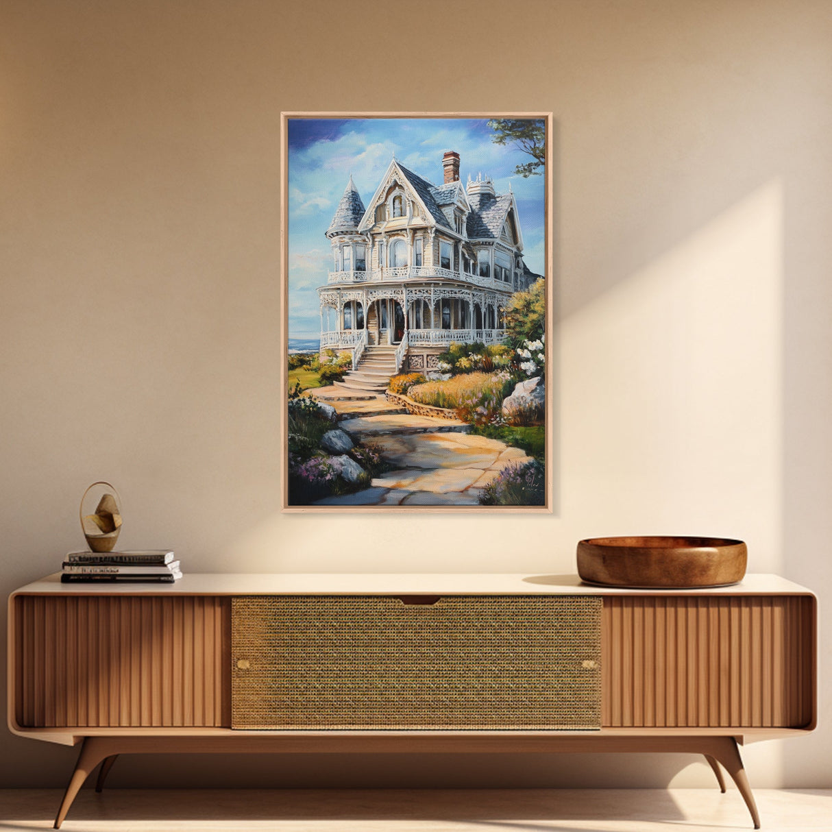 Cape Code Style House Painting Print, Nautical Decor, Maine Oil Painting, Beach House Wall Art