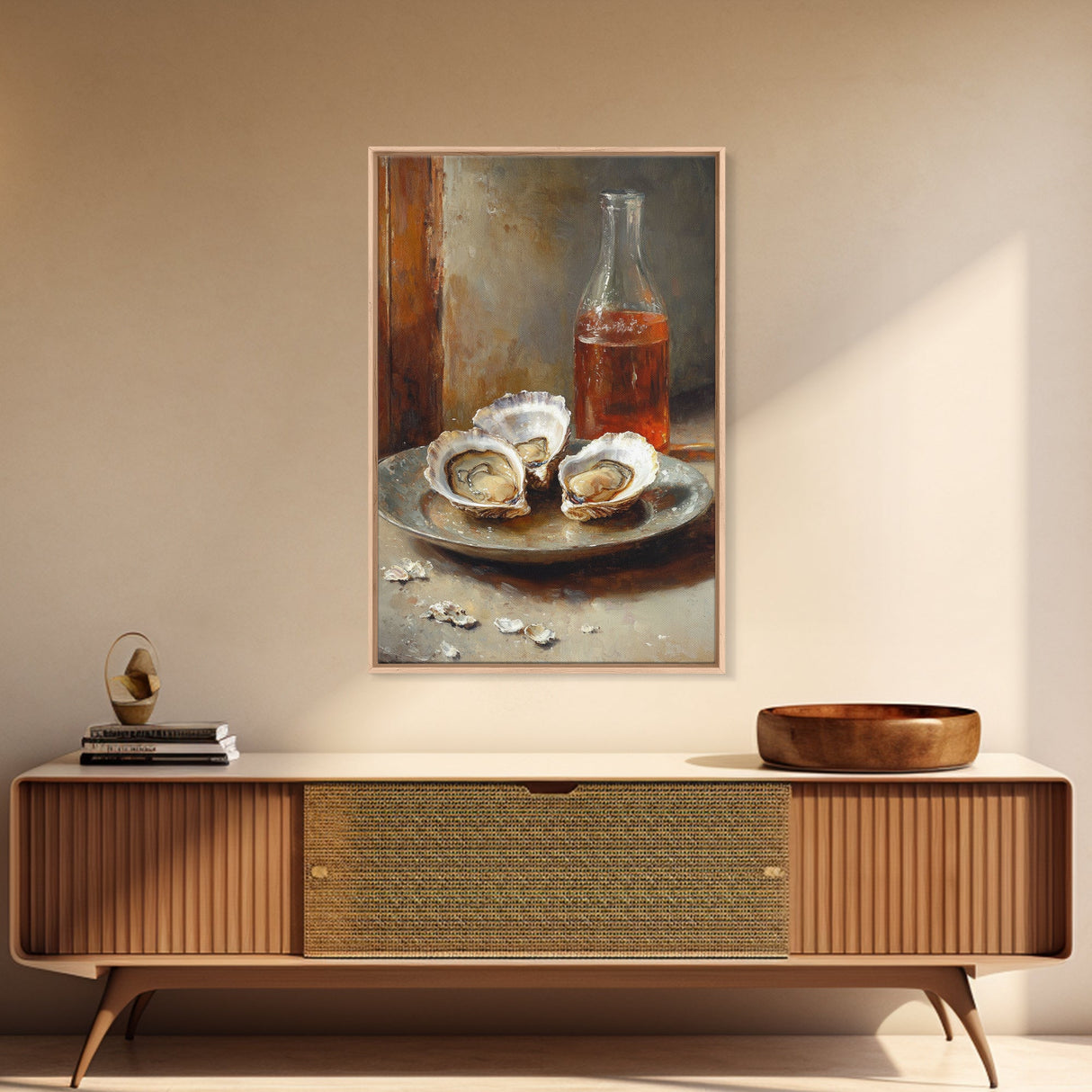 Retro Oysters Poster Canvas Print Kitchen Wall Art Oyster Kitchen Retro Food Art Coastal Seafood Bar Decor Cocktail Art