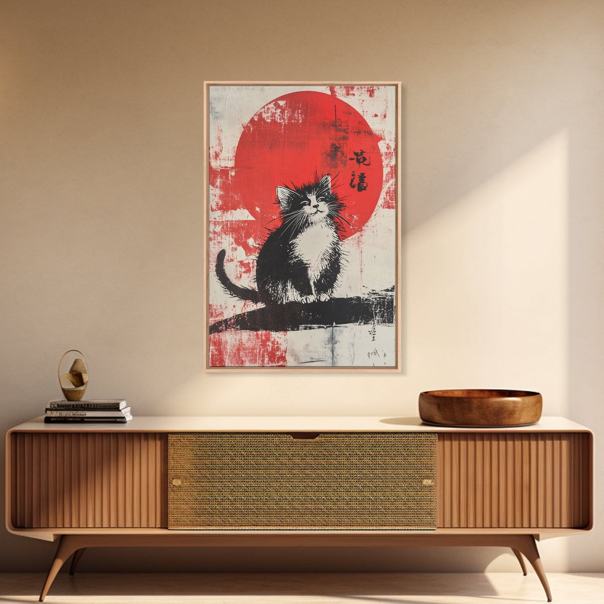 Cute Wabi Sabi Cat, Cat Mini Framed Print, Black Cat Painting, Original Pet Portrait, Wabi Sabi Cat, Gallery Wall, Kitty Art, Cat Gift