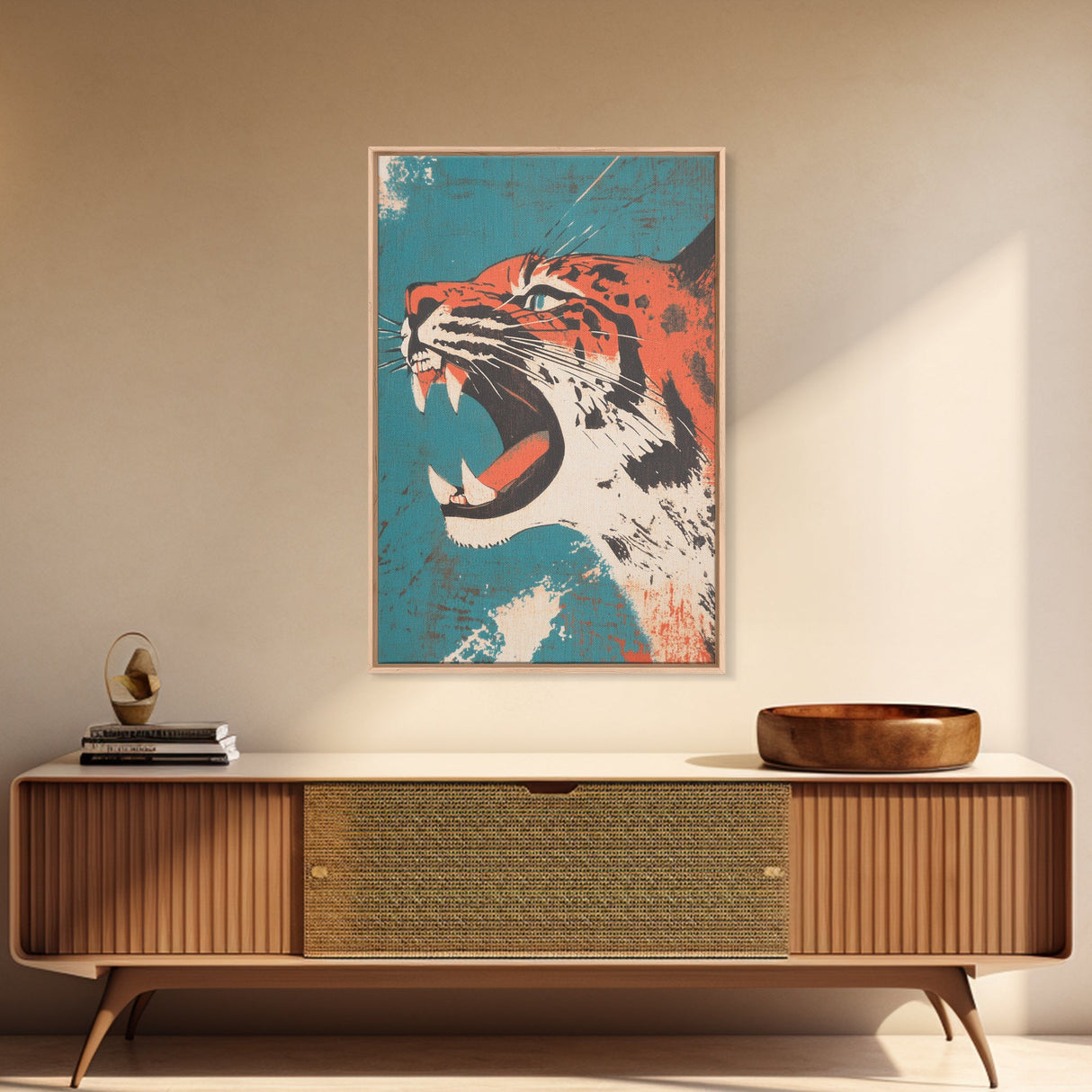 Tiger Roar Wabi Sabi Canvas Print, Wood Framed Wall Art, Japanese Style Art, Japanese Inspired Home Decor, Tiger Painting