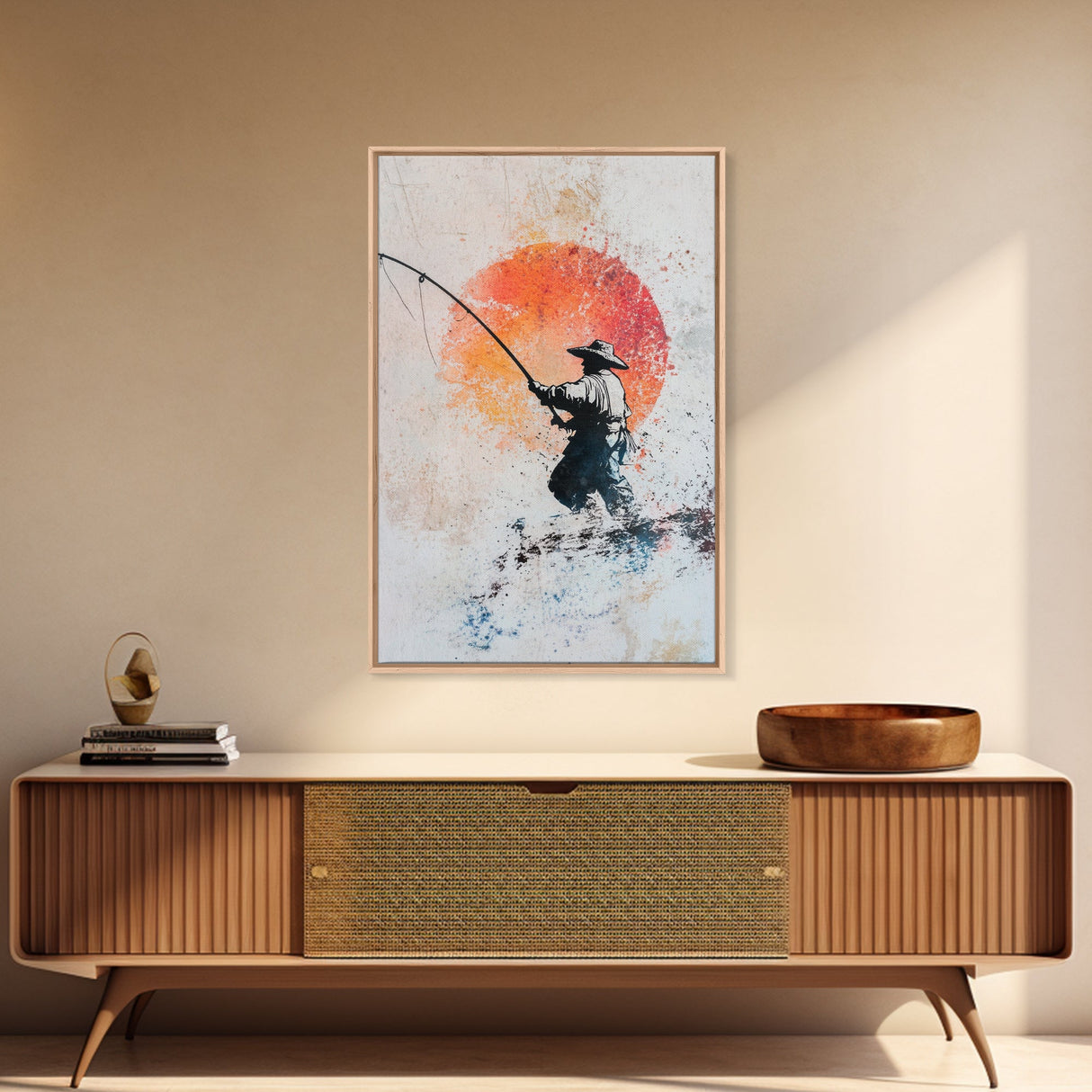 Fisherman Gift Idea, Fisherman Painting Print, Retro Wabi Sabi Fisherman Painting, Gift For Fisher, Fishing Gift, Gift For Dad