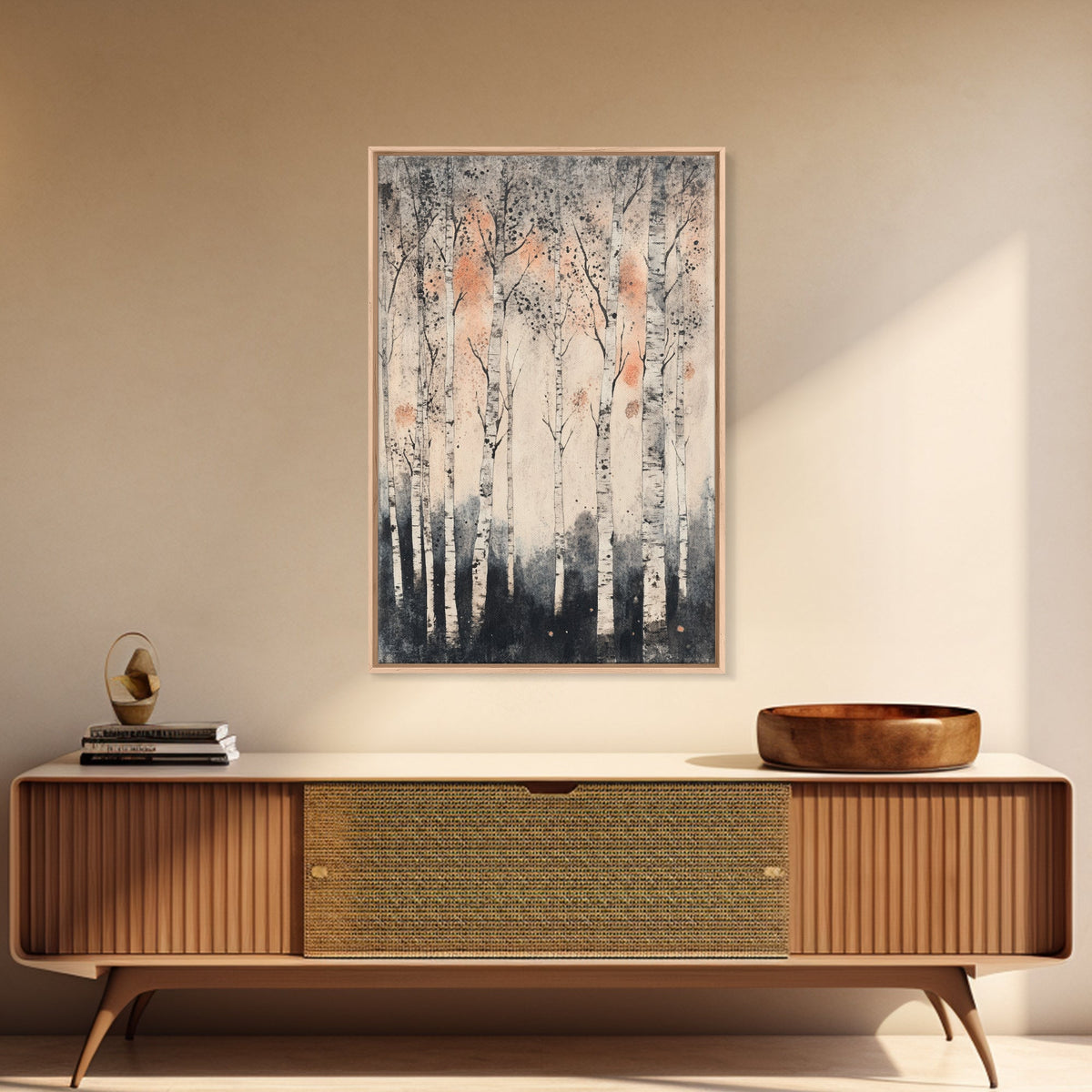 Framed Canvas Print Wall Art Print White Birch Tree Forest Landscape Art Print Minimalist Nature Wall Art Living Room Decor Birch Painting