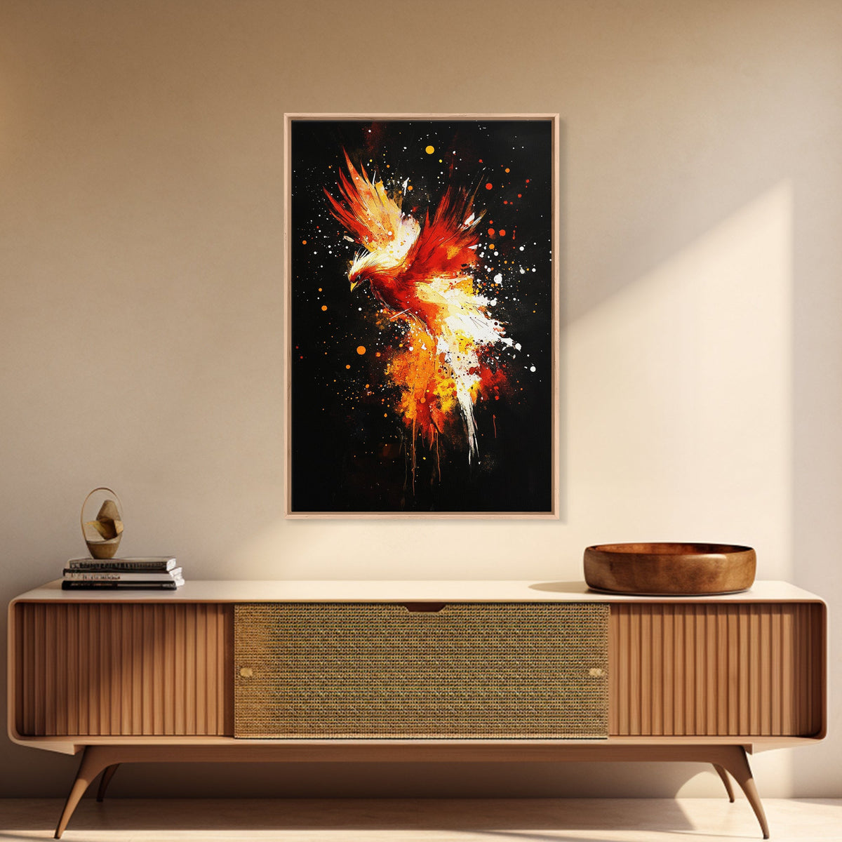 Phoenix In Flames, Retribution, Framed Canvas Print, The Phoenix, Framed Wall Art, Original Painting Phoenix, Punk Art, Graffiti Art
