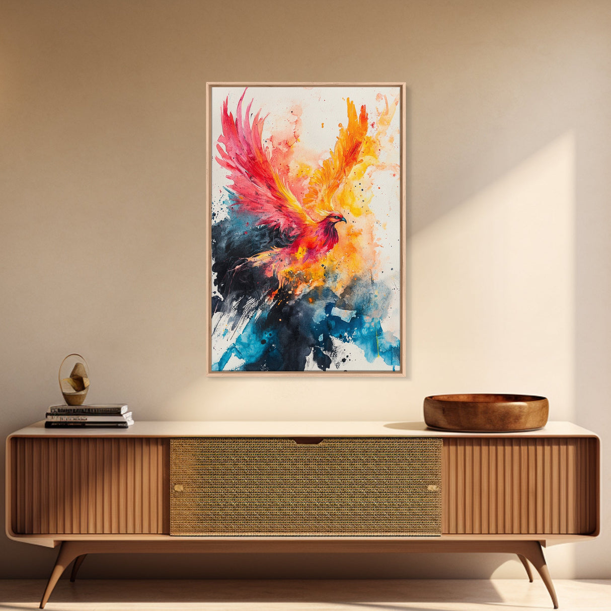 Watercolor Painting Print of a Phoenix In Flames, Retribution, Framed Canvas Print, The Phoenix, Framed Wall Art, Original Painting Phoenix
