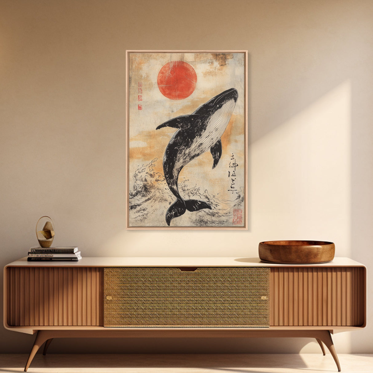Wabi Sabi Whale Painting Print, Canvas Print, Ready To Hang Wall Art Whale Painting, Nautical Decor, Japanese Style Decor / Wall Art