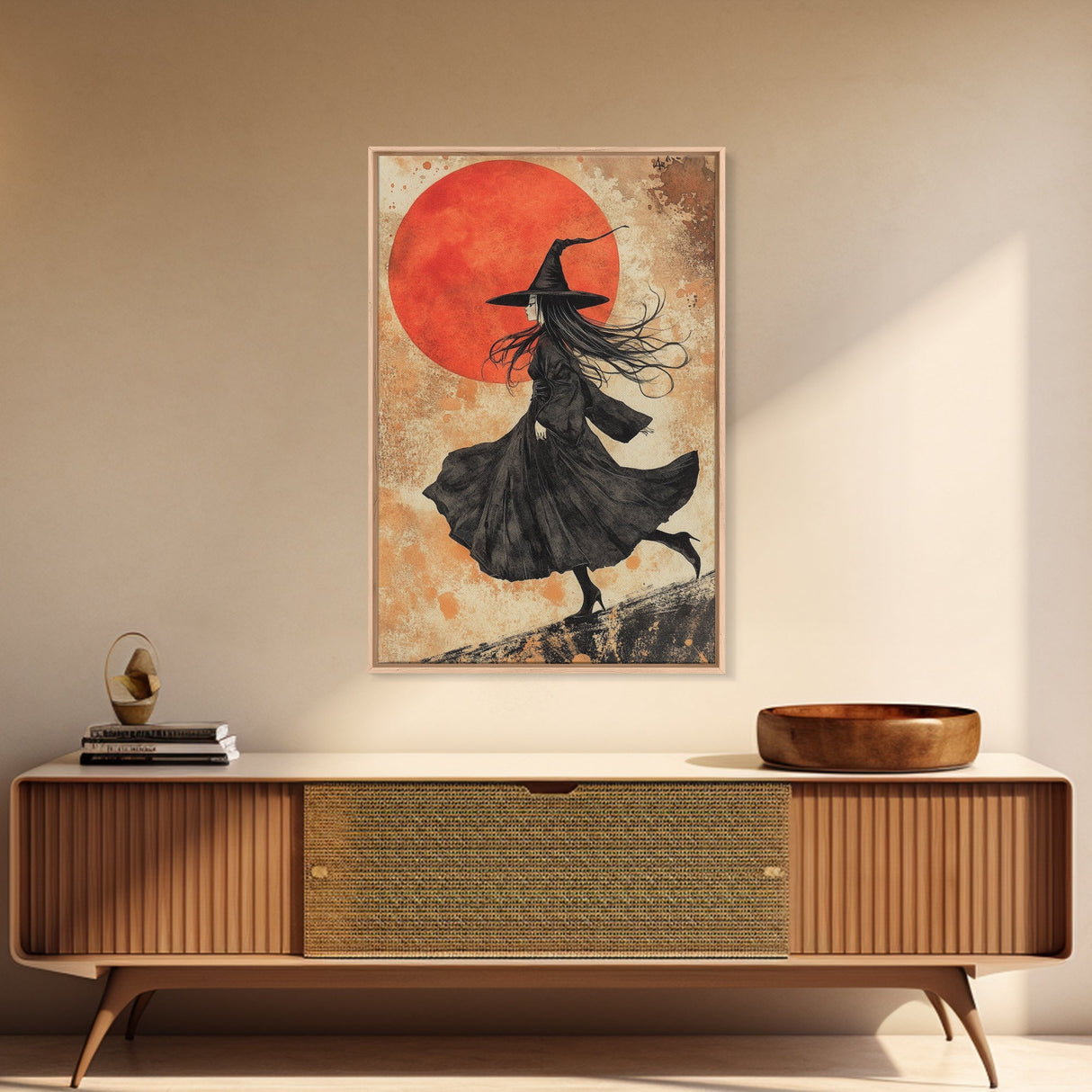 It's All Downhill From Here, Framed Canvas Print, Wabi Sabi Witch Decor, Witch Painting, Witchy Gift, Witchy Home Decor