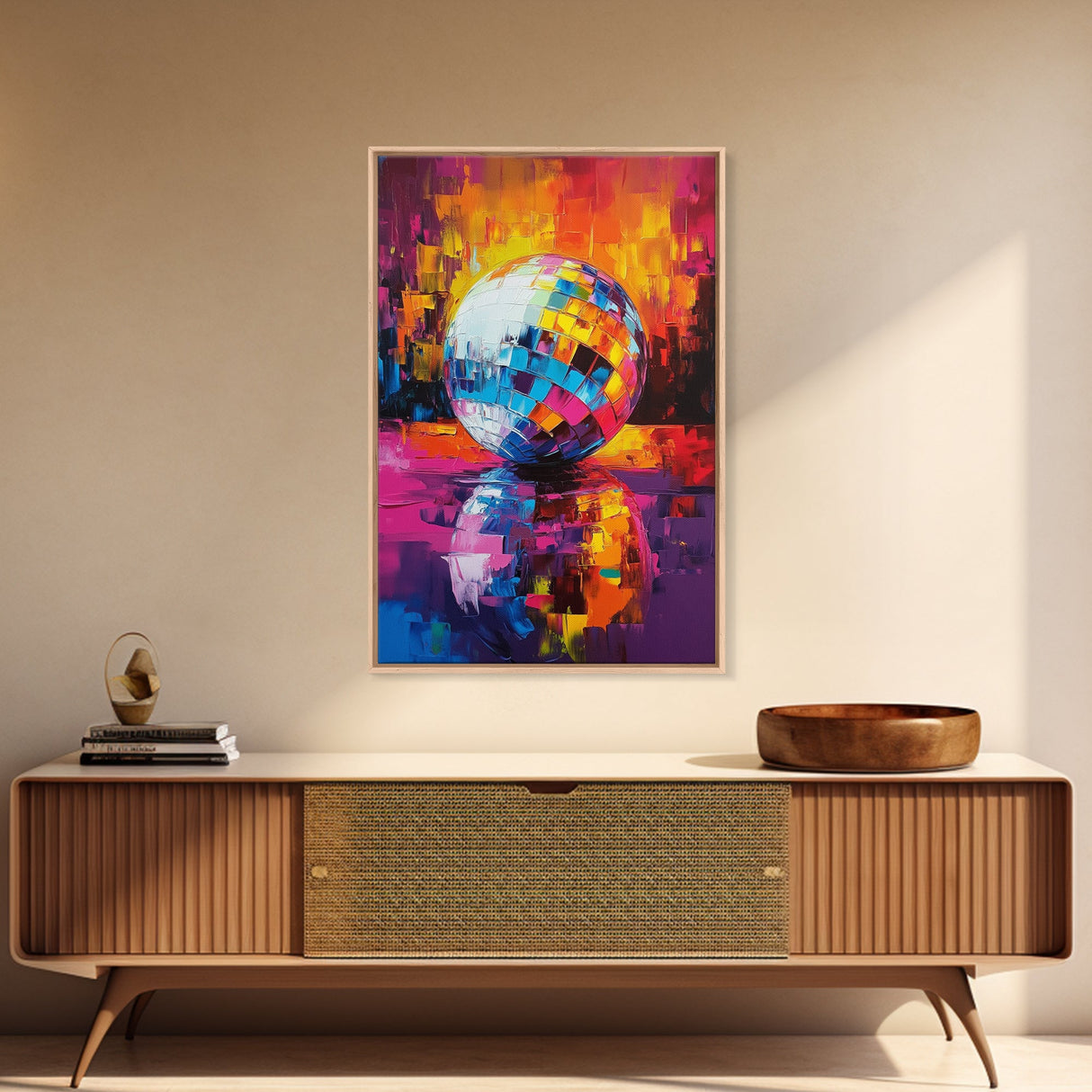 Reflections of a Disco Ball, Framed Canvas Print, Disco Ball Poster, Disco Ball Painting, Disco Ball Wall Art, Dance Studio Decor