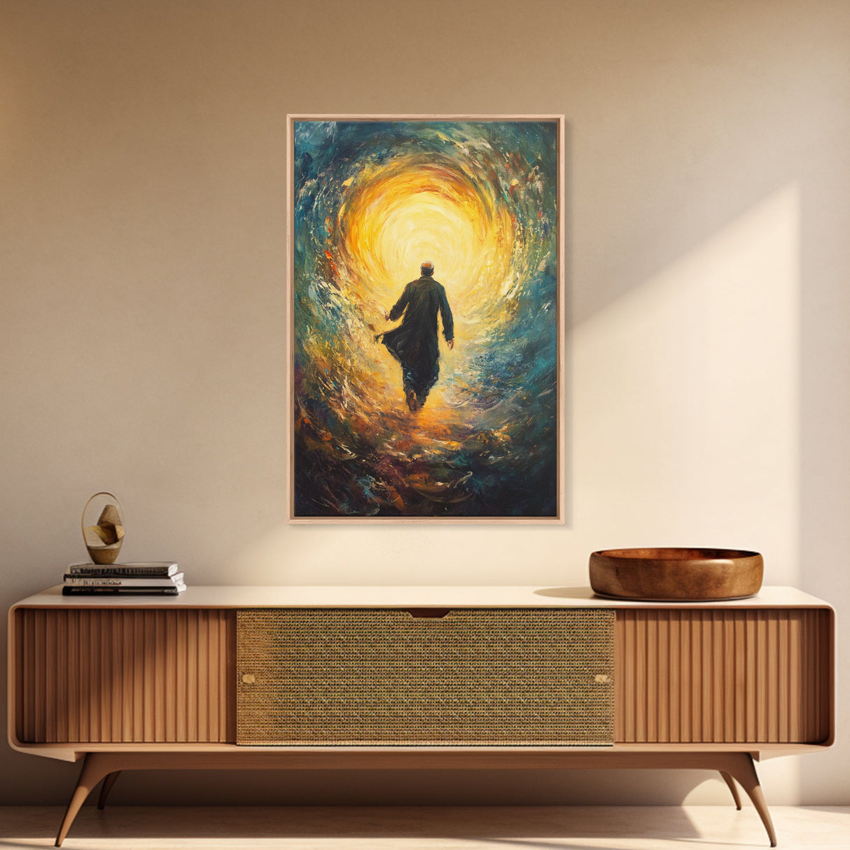 Bahai Wall Art Framed Canvas Print, Retro Abstract Wall Art