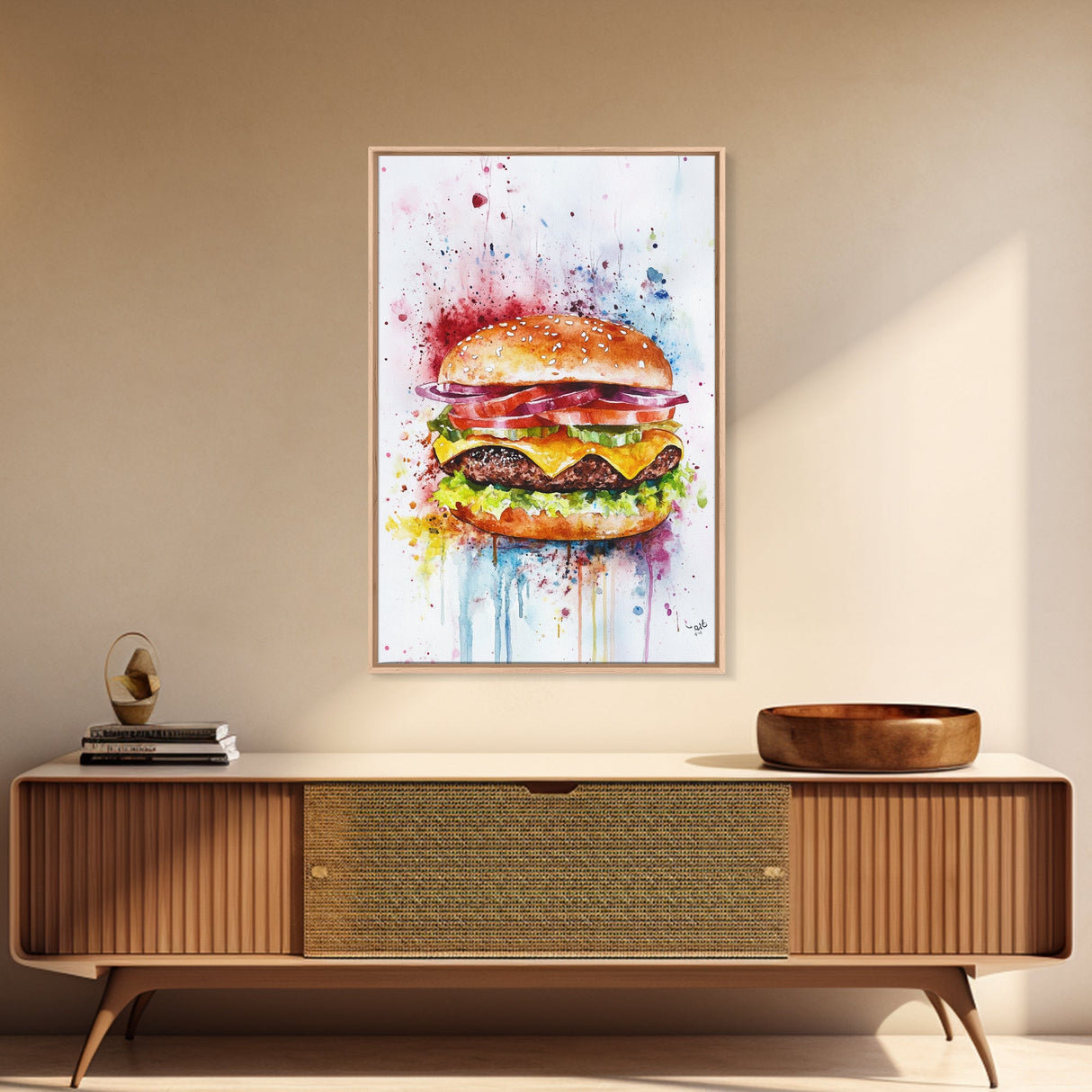 Hamburger Oil Painting Canvas Print Kitchen Wall Art Food Decor, Dining Room Burger Wall Decor, Restaurant Decor, Food Review Kitchen Art