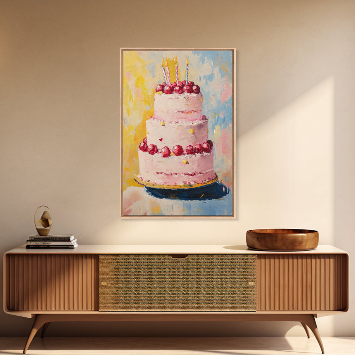 Large Original Birthday Cake Oil Painting Canvas Print, Abstract Wedding Cake, Wedding Decoration, Dessert Art, Kitchen Decor, Kitchen Art