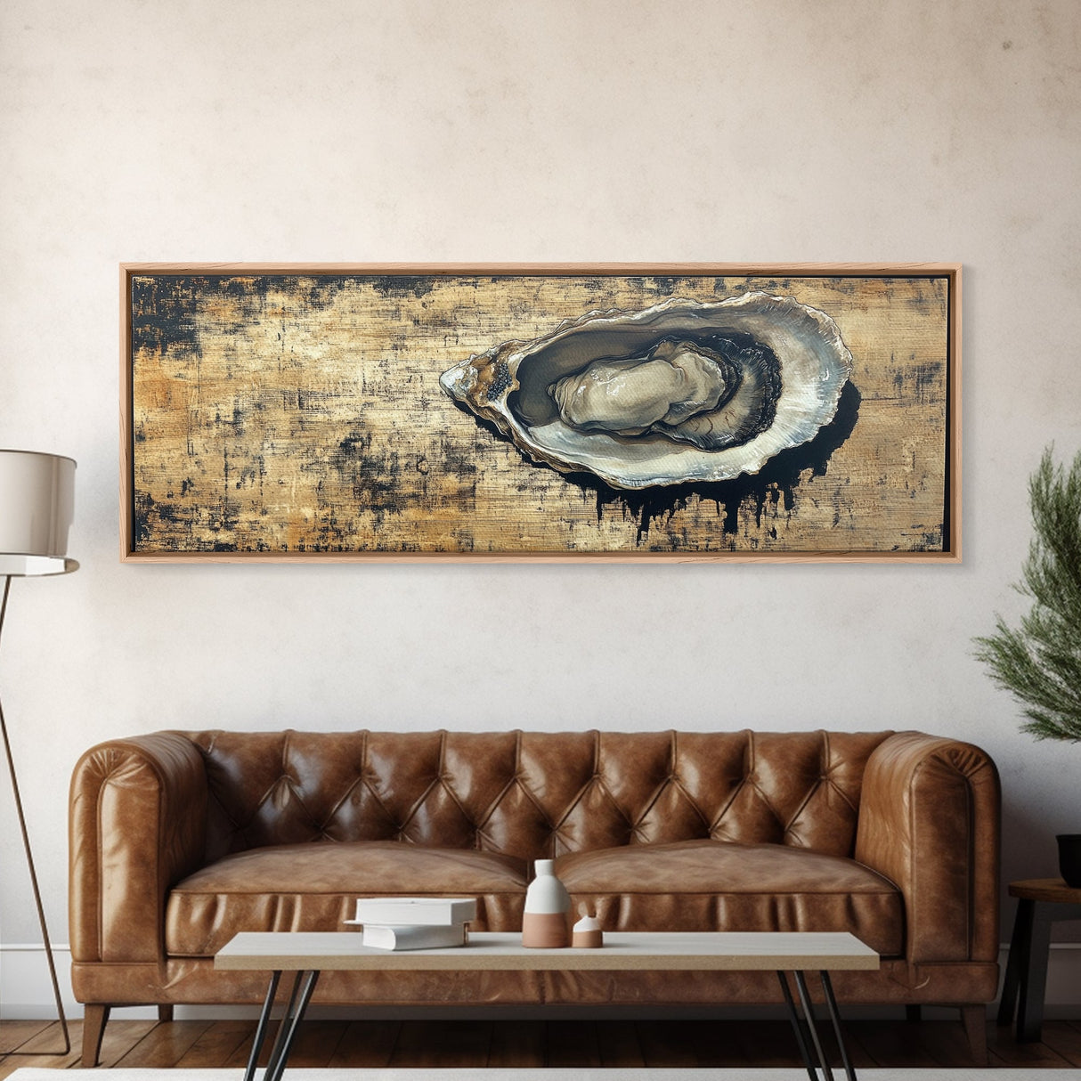 Extra Wide Panoramic Print of an Oyster, Wabi Sabi Minimalist Wall Art, Kitchen Home Decor, Kitchen Art, Wall Art for Dining Room