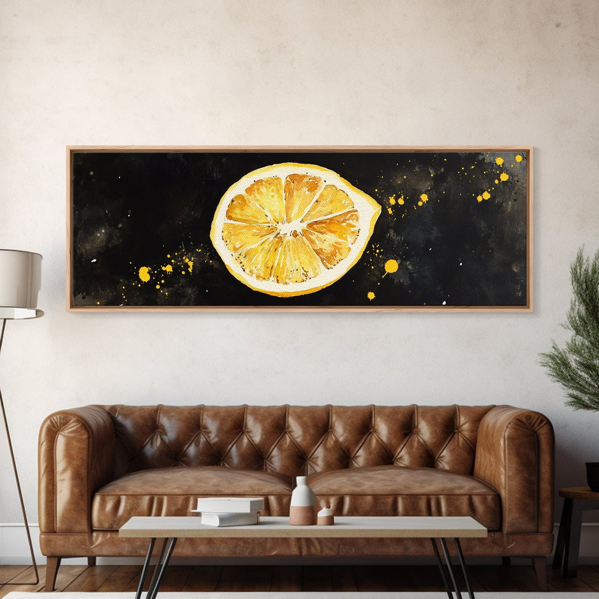Panoramic Lemon painting Print, Food Kitchen Wall Art, Dining Room Decor, Horizontal Wall Art, Lemon Art, Lemon Home Decor, Kitchen Painting