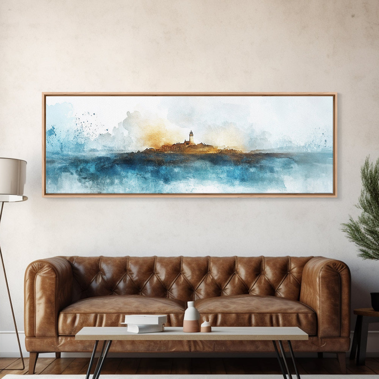 Horizontal Painting Print of Nantucket, Framed Canvas, Nautical Wall Art, Seascape landscape painting, Panoramic Nantucket Wall Art