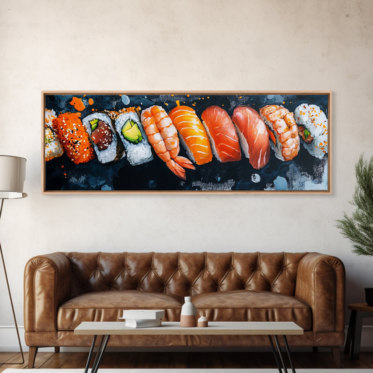 Wabi Sabi Sushing Painting Print, Panoramic Wall Art, Kitchen Decor, Restaurant Wall Art, Restaurant Decor, Sushi Art, Food Painting