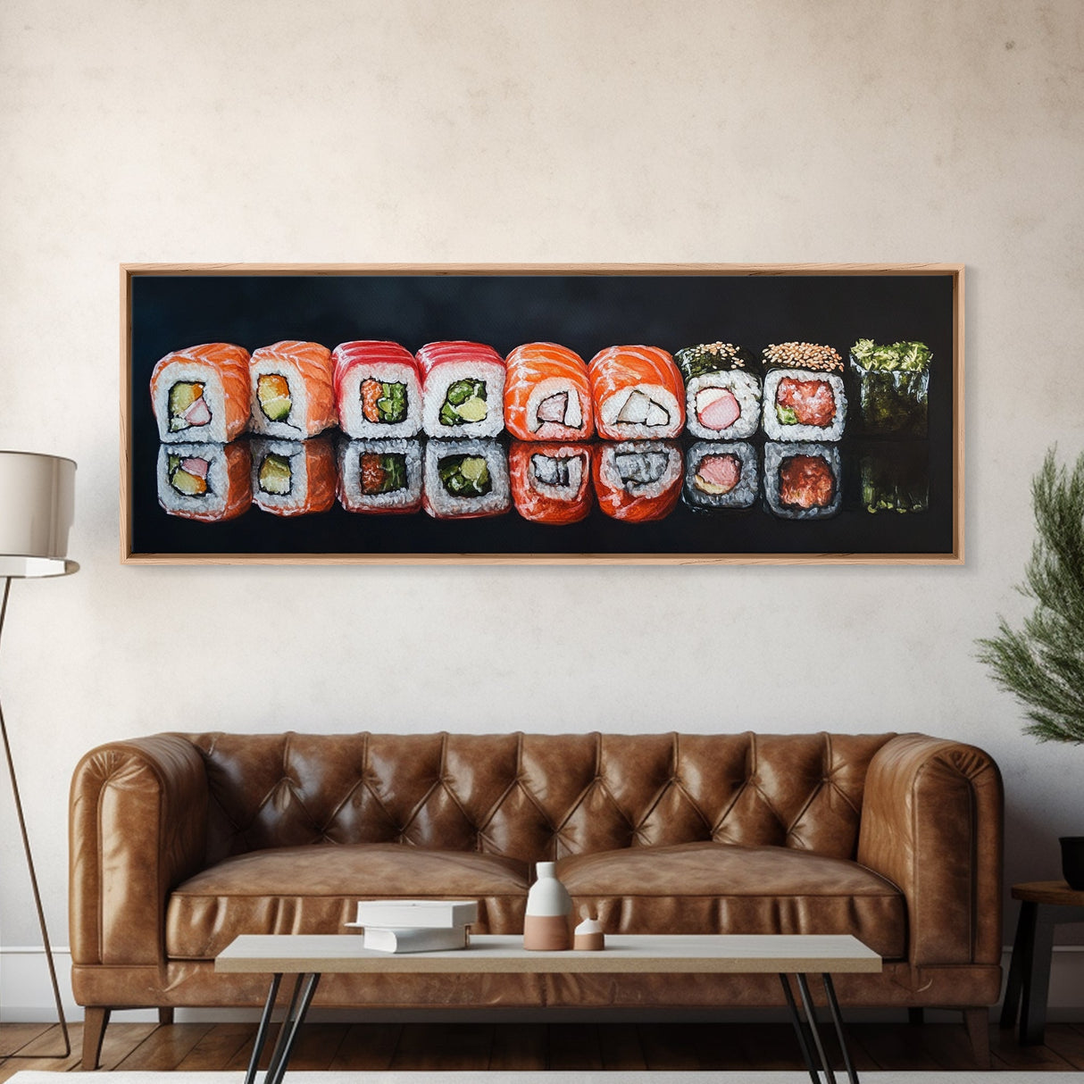 Panoramic Extra Wide Kitchen Wall Art, Sushi Painting Tuna Roll Painting, Modern Art for Kitchen, Kitchen Painting, Dining Room Decor