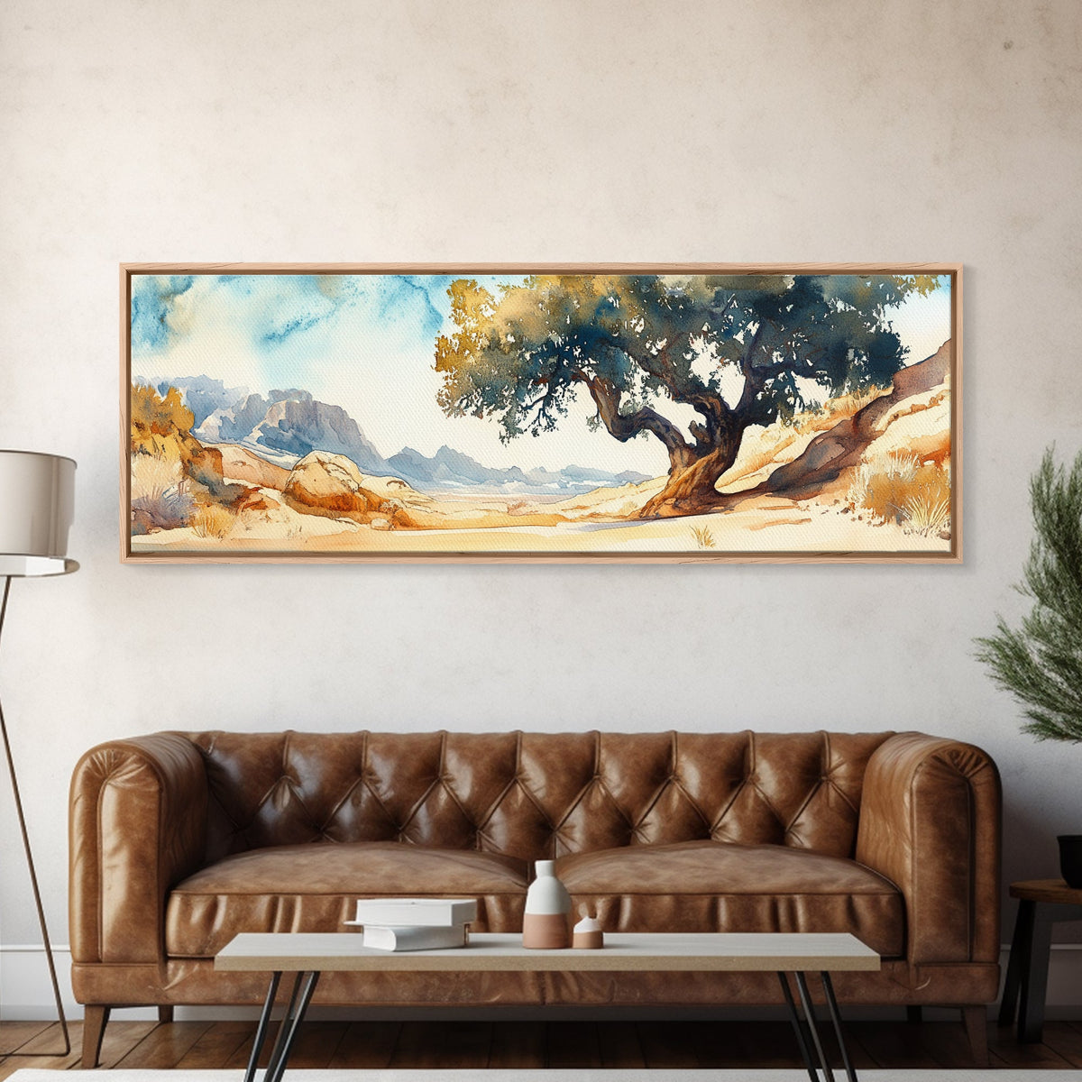 Huge Living Room Wall Art Painting of Joshua Tree, Framed Canvas Print, Oversized Horizontal Panoramic Art, Desert Painting