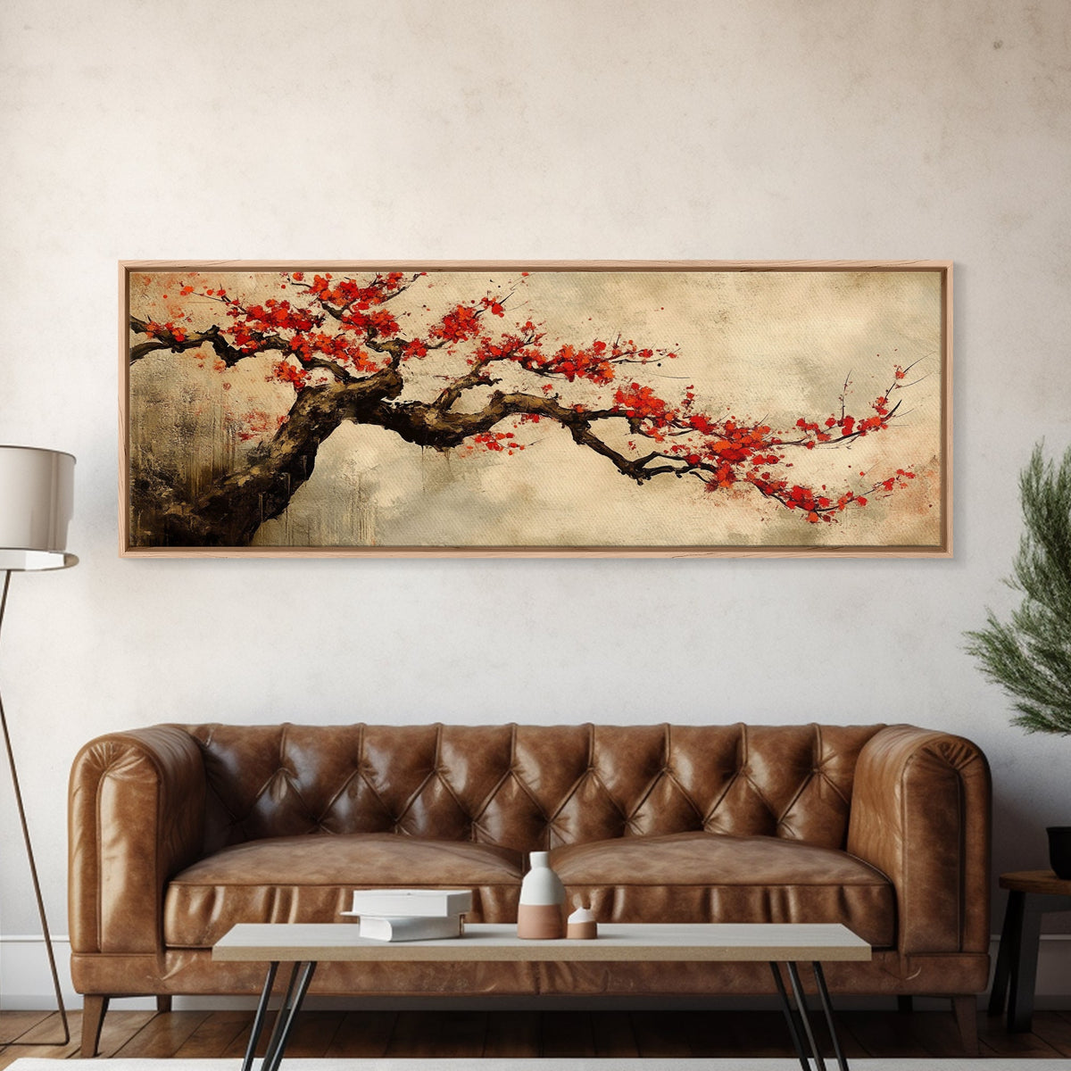 Panoramic Japanese Maple Tree Wall Art Canvas Print, Maple Tree Art, Fall Decor, Fall Wall Art, Wabi Sabi Japanese Style Maple Tree Painting