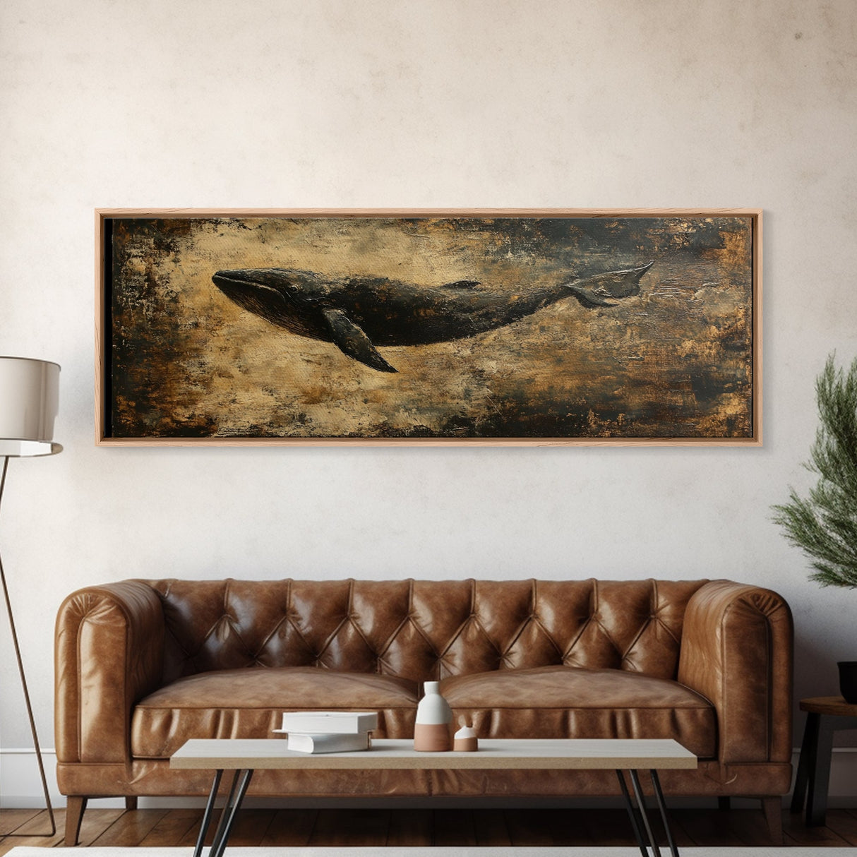 Panoramic Exra Wide Horizontal Whale Painting Print, Canvas Art, Nautical Home Decor, Wabi Sabi Whale Art, Whale Decor