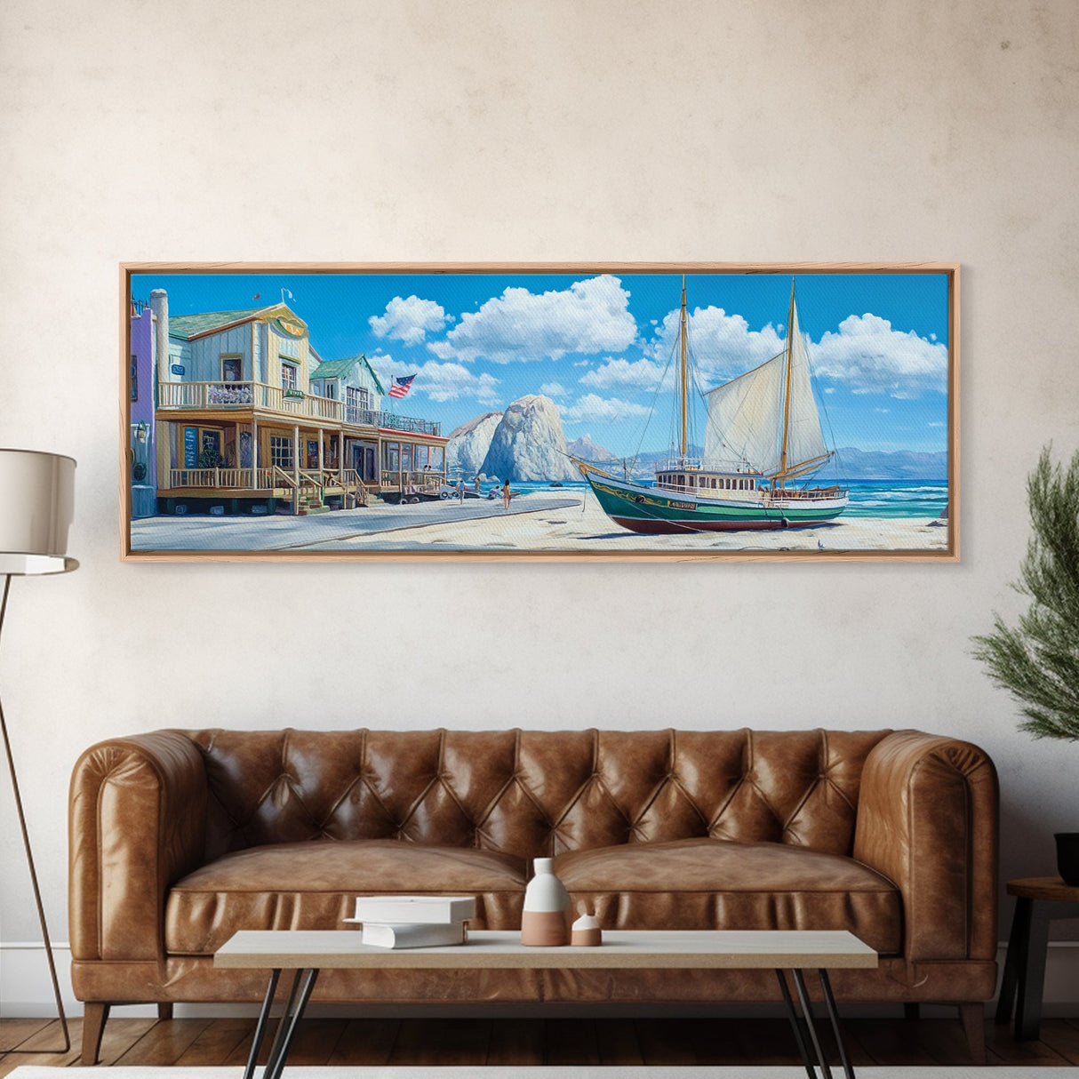 Panoramic Nautical Painting Print of Maine, Beach Art, Beach Decor, Seascapes Painting, Nautical Landscape Painting, Horizontal Art