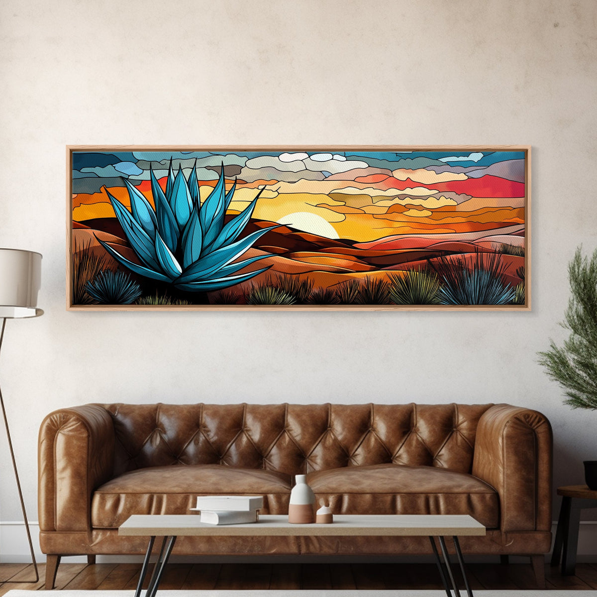 Mexicano Art - Blue Agave At Sunset - Framed Canvas Print - Agave Painting - Blue Agave - Chicano Wall Art - Mexican Art Agave Art