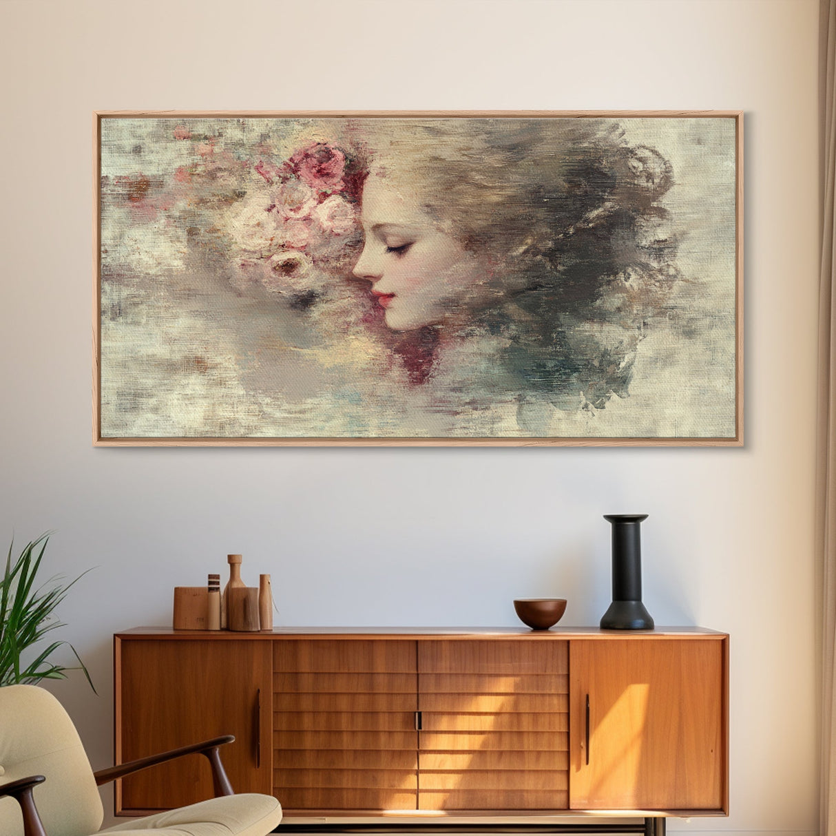 Portrait of a Victorian Woman, Framed Canvas Print, Victorian Style Oil Painting Print, Boho Home Decor, Living Room Wall Art