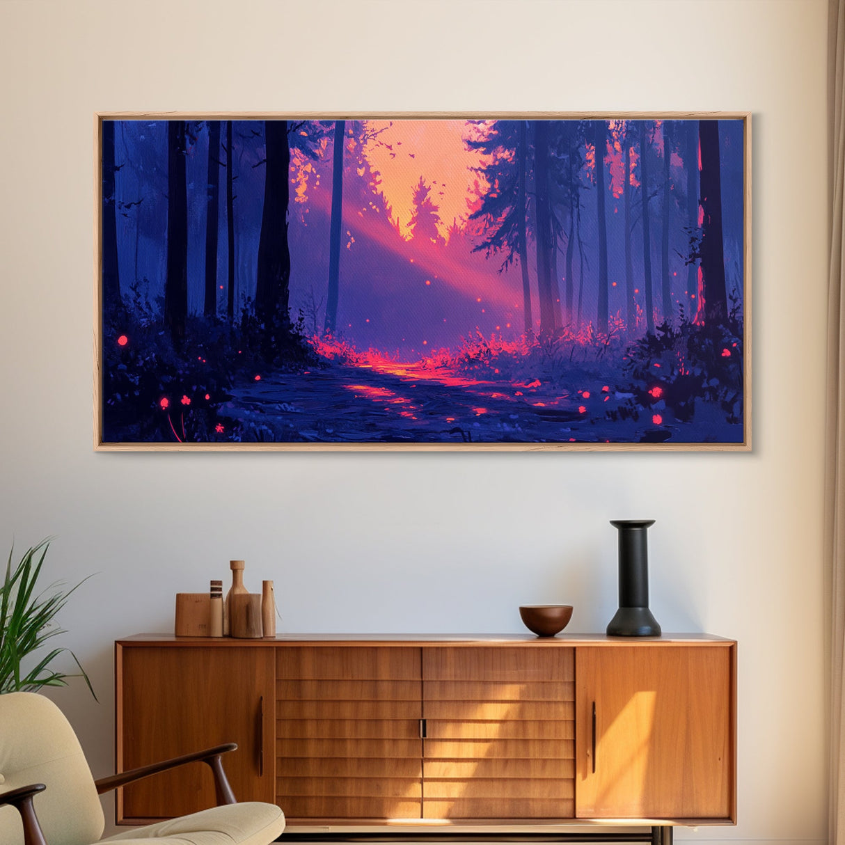 Retro Landscape Painting Wall Art Framed Canvas Print, Landscape Watercolor Art, Living Room Art, Above Sofa Wall Art, Bedroom Decor