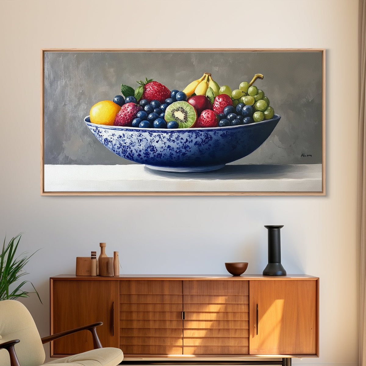Still Life Oil Painting Print of Fruit in a Bowl, Framed Canvas Print, Victorian Oil Painting Still Life, Kitchen Wall Art, Kitchen Decor
