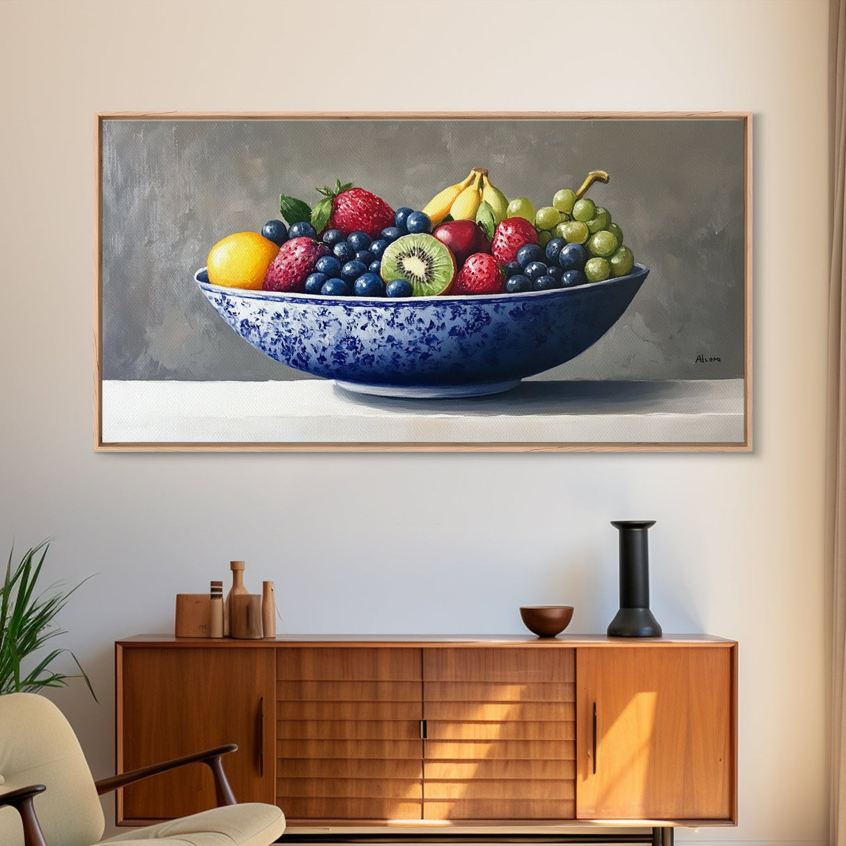 Still Life Oil Painting Print of Fruit in a Bowl, Framed Canvas Print, Victorian Oil Painting Still Life, Kitchen Wall Art, Kitchen Decor