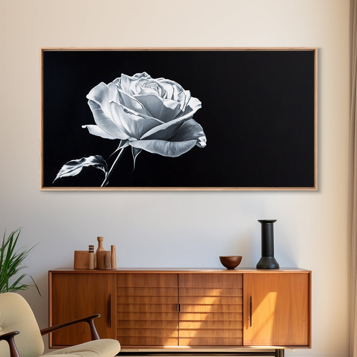 Large White Rose Painting Canvas Print, Flower Painting, Floral Decor, Moody Centerpiece Painting, Above Mantle Wall Art, Above Sofa Wall Art