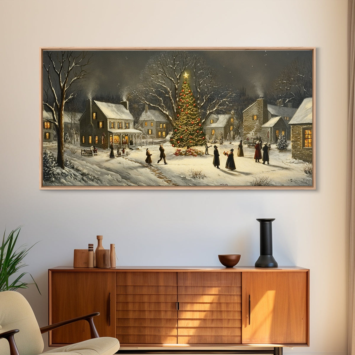 Winter Street Scene - Victorian Christmas Village Oil Painting Print - Ready To hang Christmas Art - Christmas Wall Art - Cozy Christmas Print