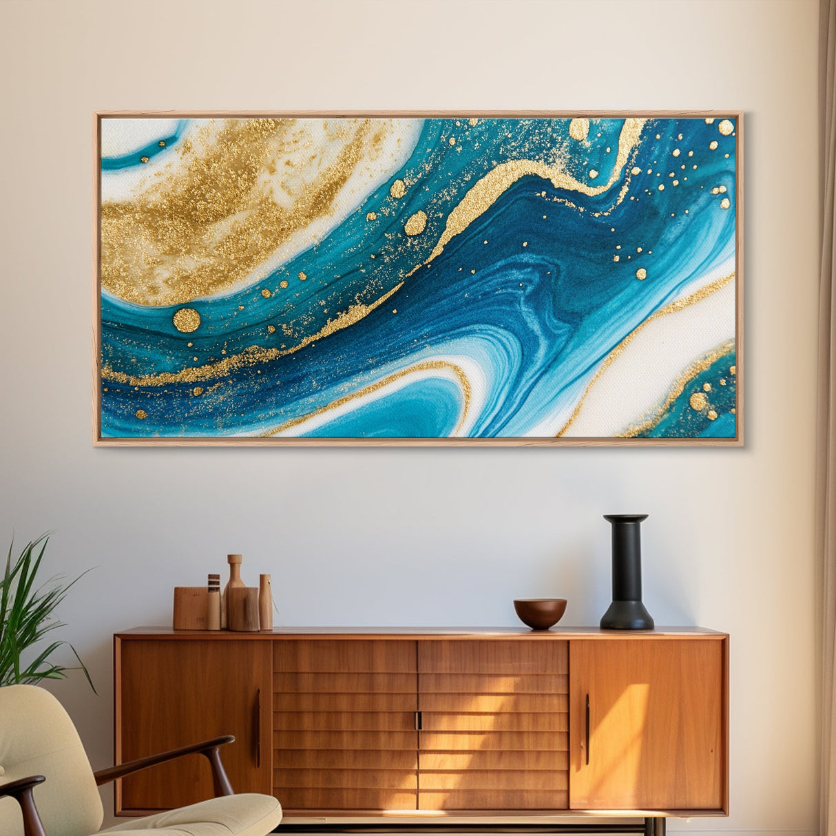 Blue, White and Gold Marble Canvas Print - Marble Painting - Centerpiece Wall Art - Statement Piece - Bold Artwork - Trendy Art - Abstract Art