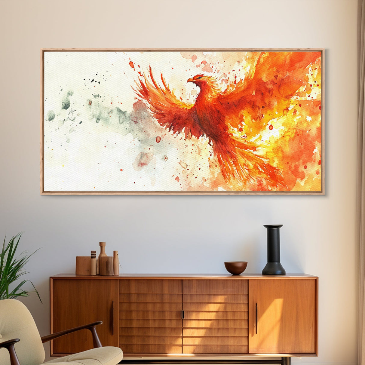 The Phoenix - Watercolor Painting Canvas Print - Phoenix Wall Art