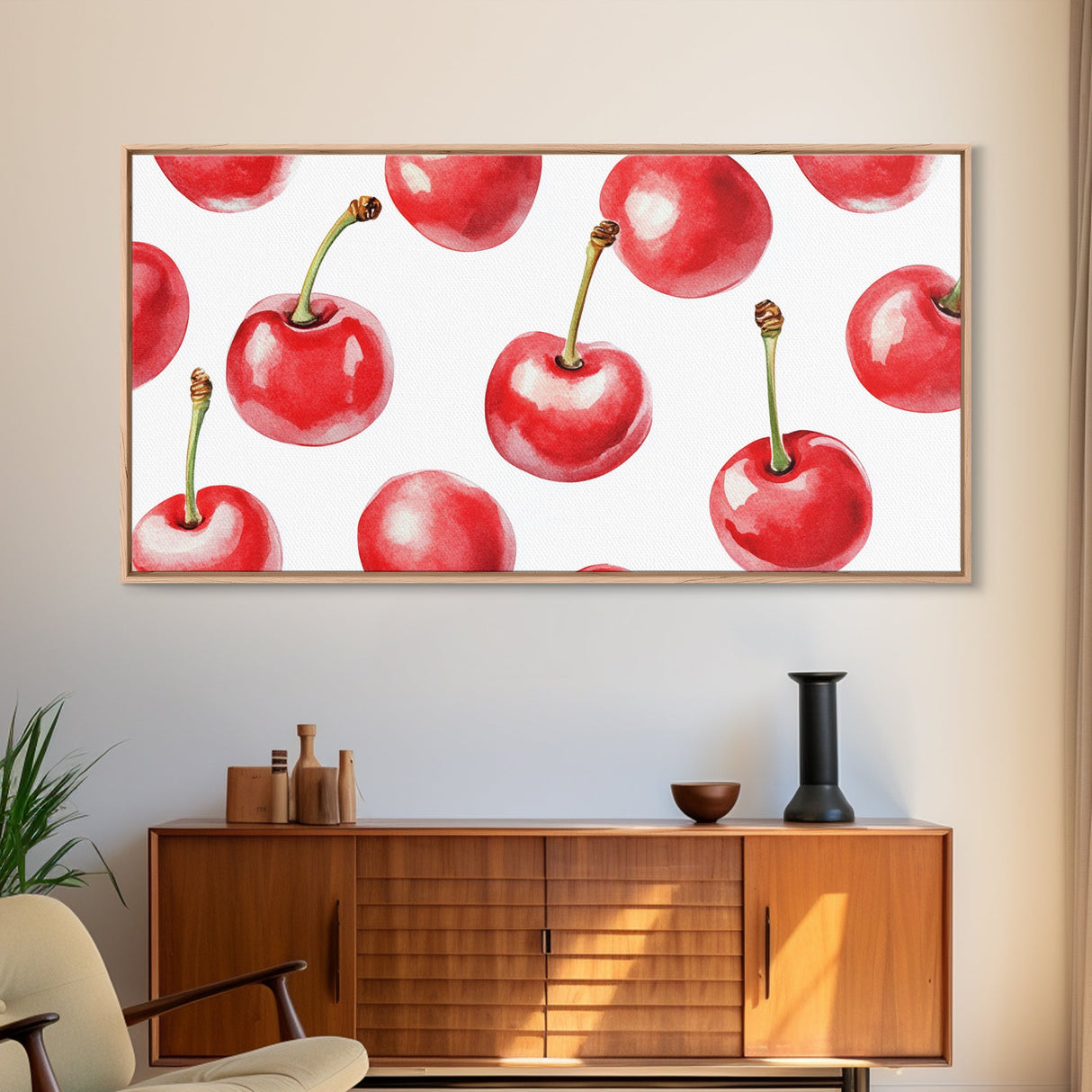 Kitchen Wall Art - Watercolor Painting of Cherries - Canvas Print - Cherry Wall Art - Cherry Decor - Cherries Kitchen Wall Art - Kitsch Kitchen