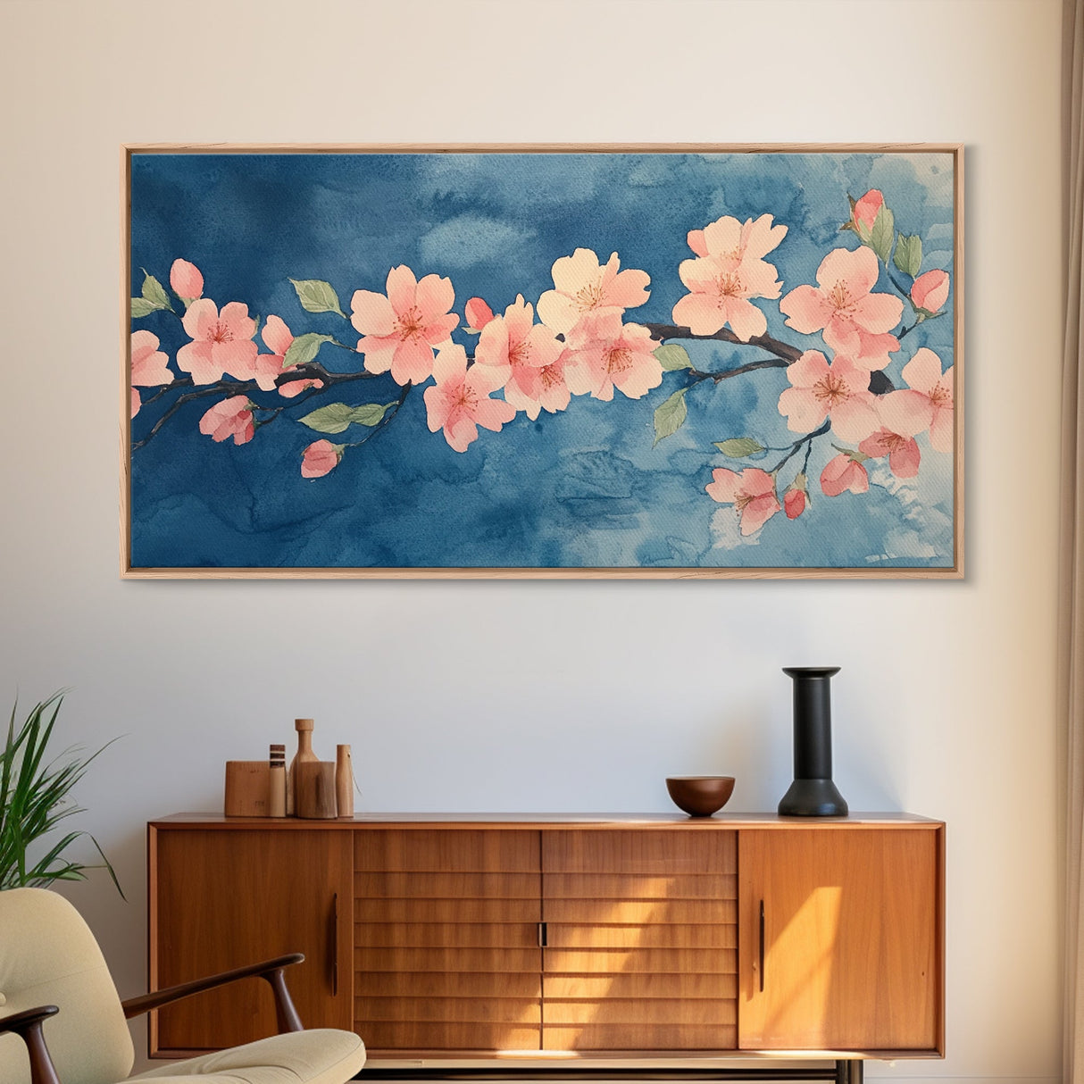 Cherry Blossoms Wall Art Canvas Print - Pink Cherry Blossom Canvas Oil Painting - Wabi Sabi Wall Art - Purple Tree Nature Decor