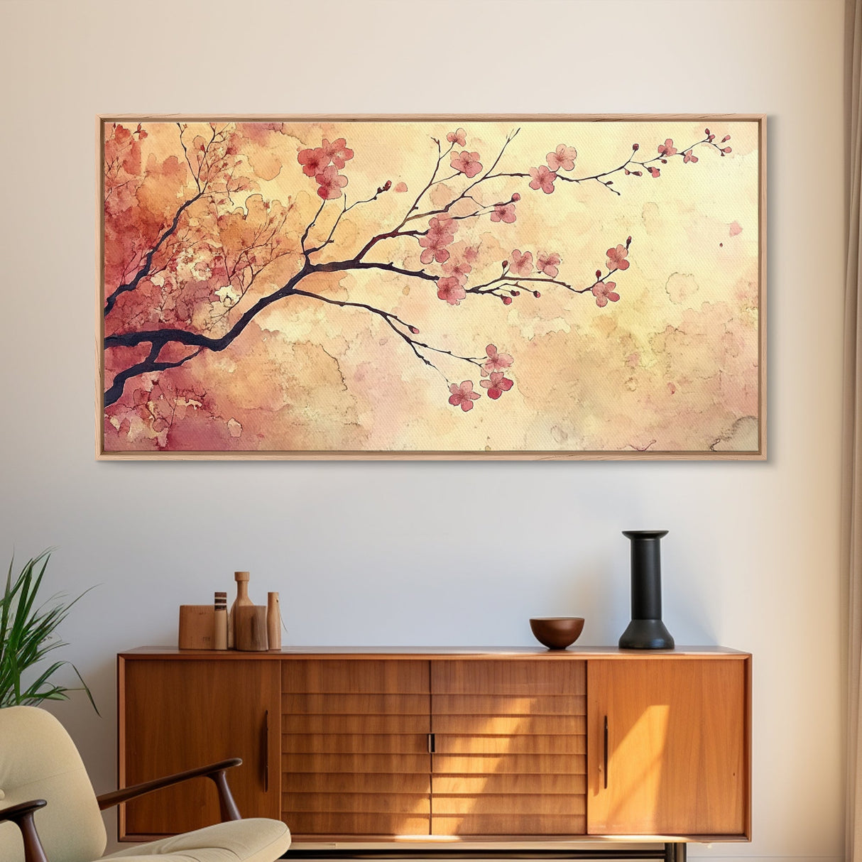 Original Floral Exquisite Canvas Wall Art, Cherry Blossoms, Wabi Sabi Decor, Boho Home Decor, Boho painting, Original Painting Print
