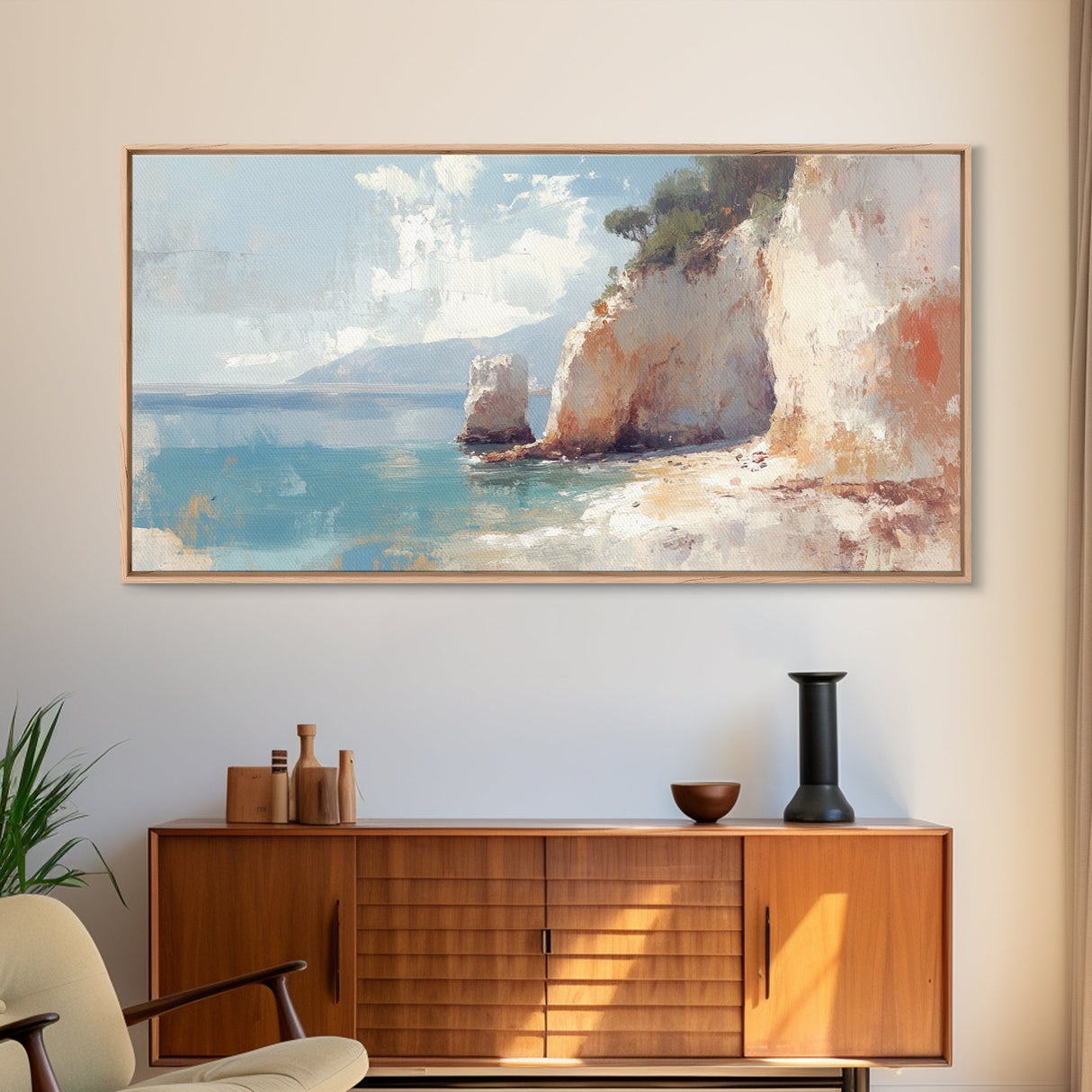 Whimsical Home Decor, Framed Canvas Print, Ireland Painting, Light and Airy Home Decor, Light Art, Nautical Seascape Landscape Painting
