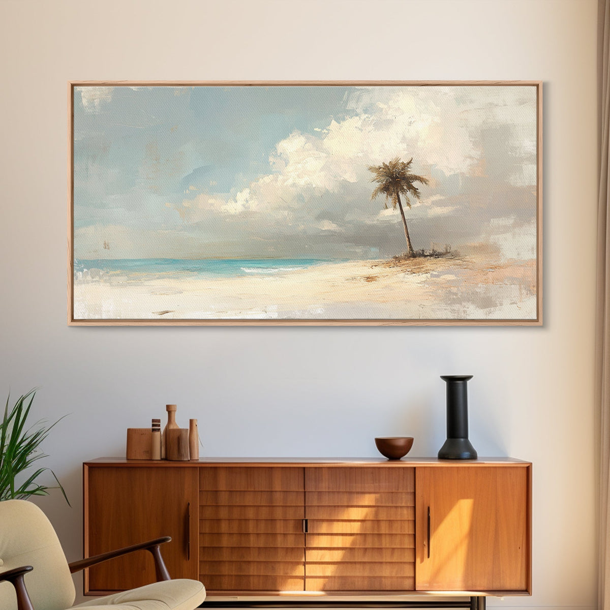 Lone Palm Tree on a Desert Island, Beach Painting Canvas Print, Nautical Landscape Painting, Beach Wall Art, Travel Gift, Vacation Gift