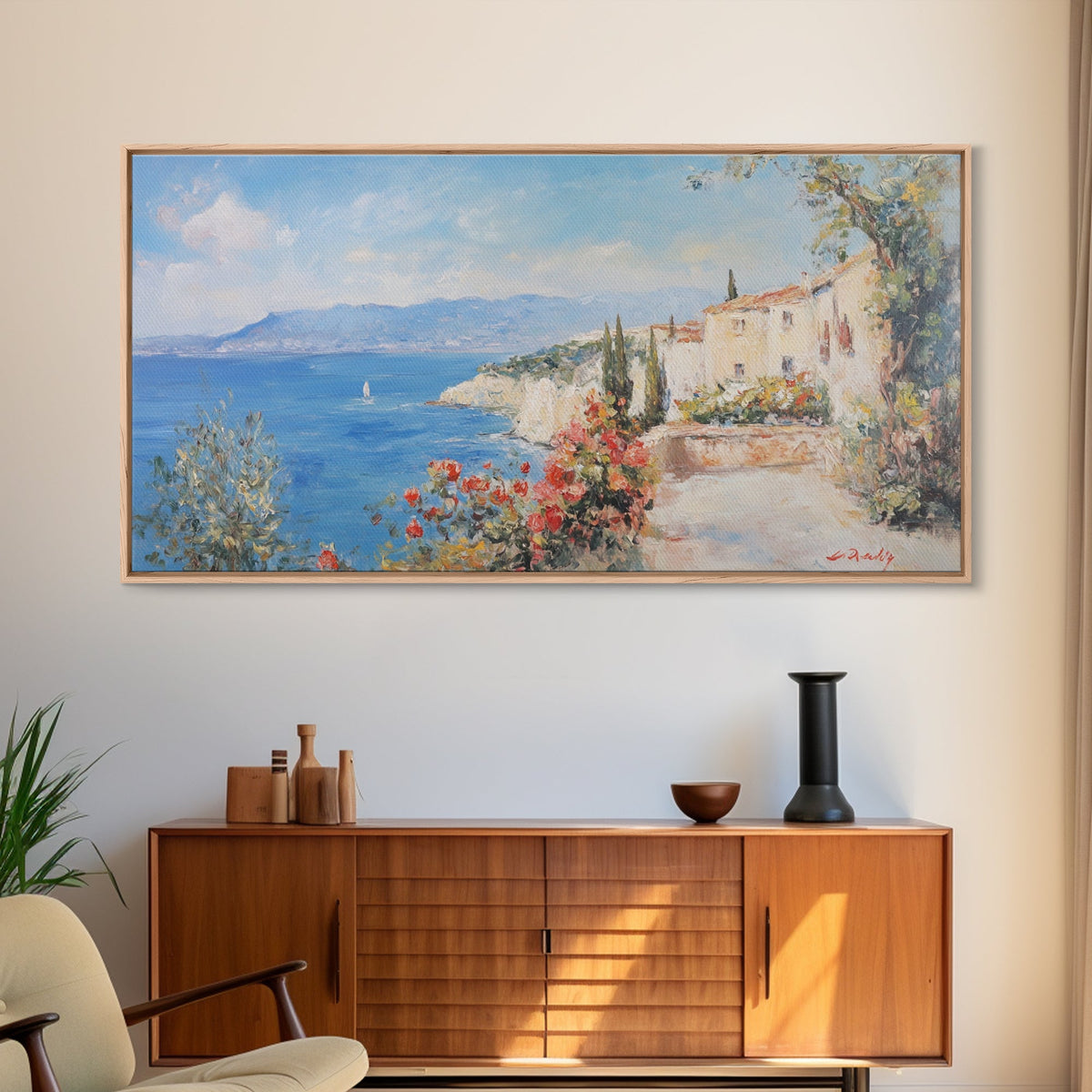 Oil painting Print of an Italian Seaside Village, Framed Canvas Print, Italian Seaside, Italy Painting, Travel Gift Idea, Vacation Gift