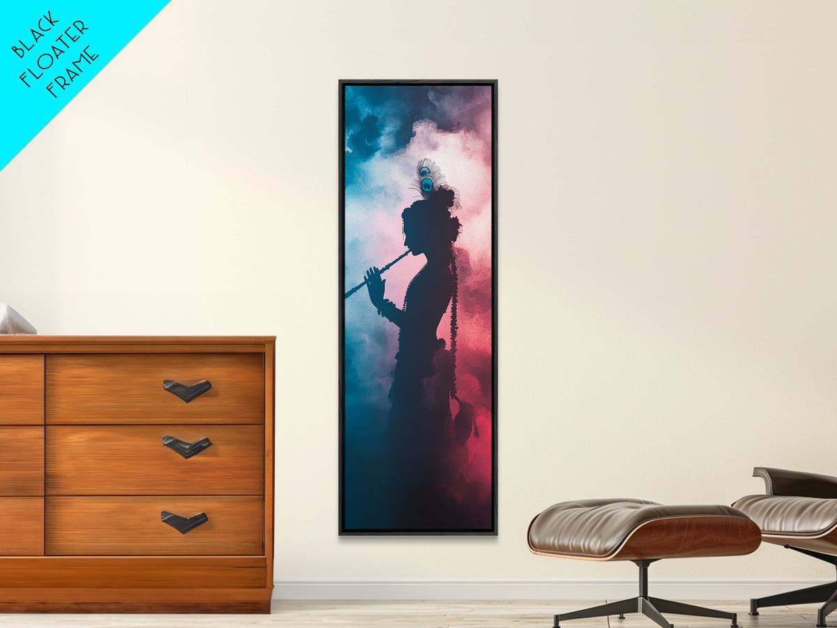 Radha Krishna Painting Print, Framed Canvas Print, Krishna Wall Art, Tall Vertical Art, Skinny Art, Indial Art, Krishna Painting