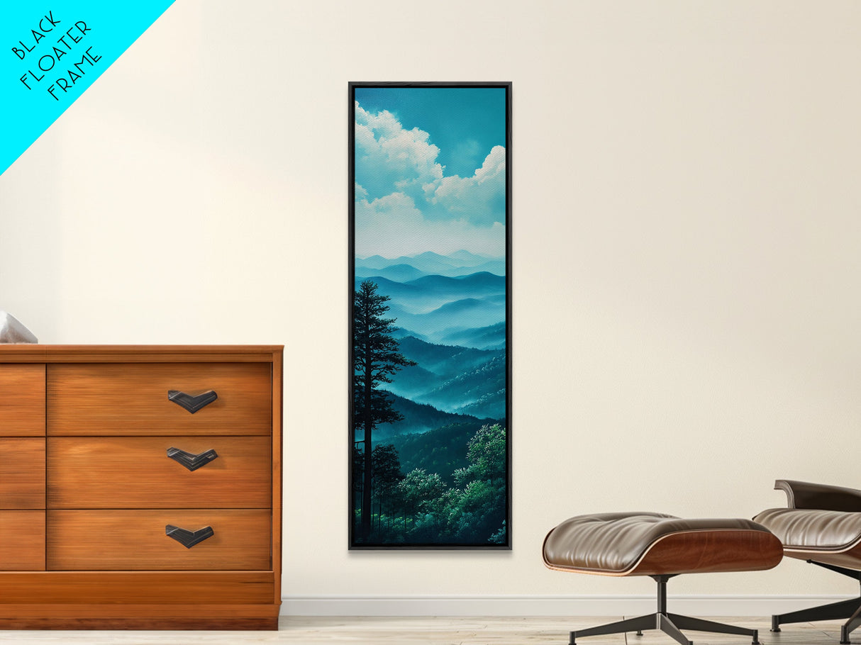 Bright Morning Mountains Framed Canvas Print Serene Nature Landscape Art, Blue and Green Wall Art, Smoky Mountain Art, Living Room Decor, Above Sofa Art