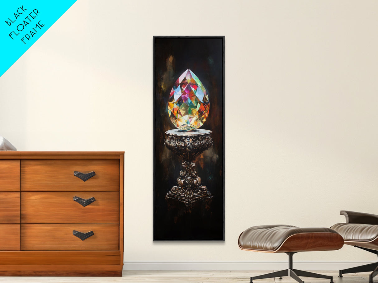 Faceted Crystal on Pedestal Canvas Print Gemstone Painting Sacred Geometry Art Original Artwork Above Couch Decor